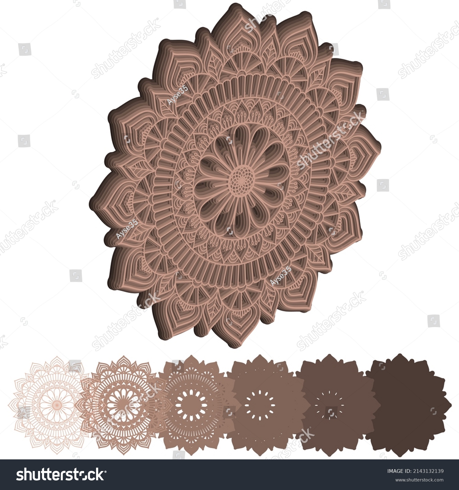 SVG of 3d Layered Mandala. Eps10 Mandala Multilayer Cut File, six layers. Multilayer elements for paper cutting or machine cutting. svg