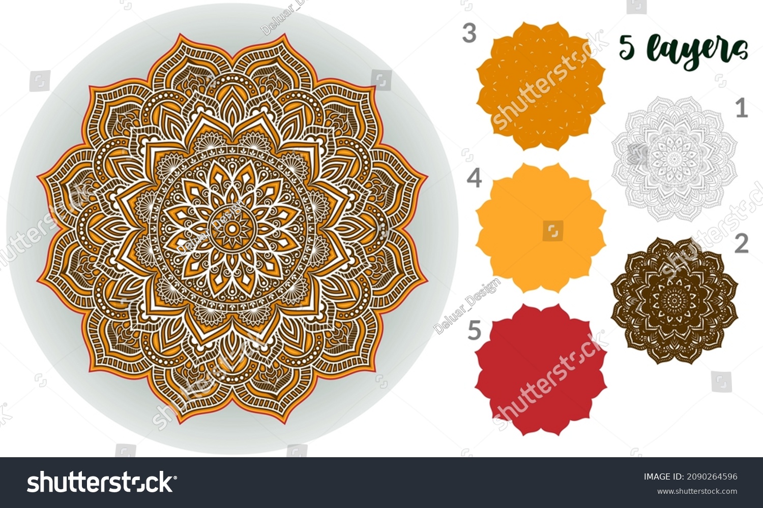 SVG of 3d Layered Mandala SVG. Mandala Multilayer Cut File, Five layers. Multilayer elements for paper cutting or machine cutting– 3d SVG Flowers svg