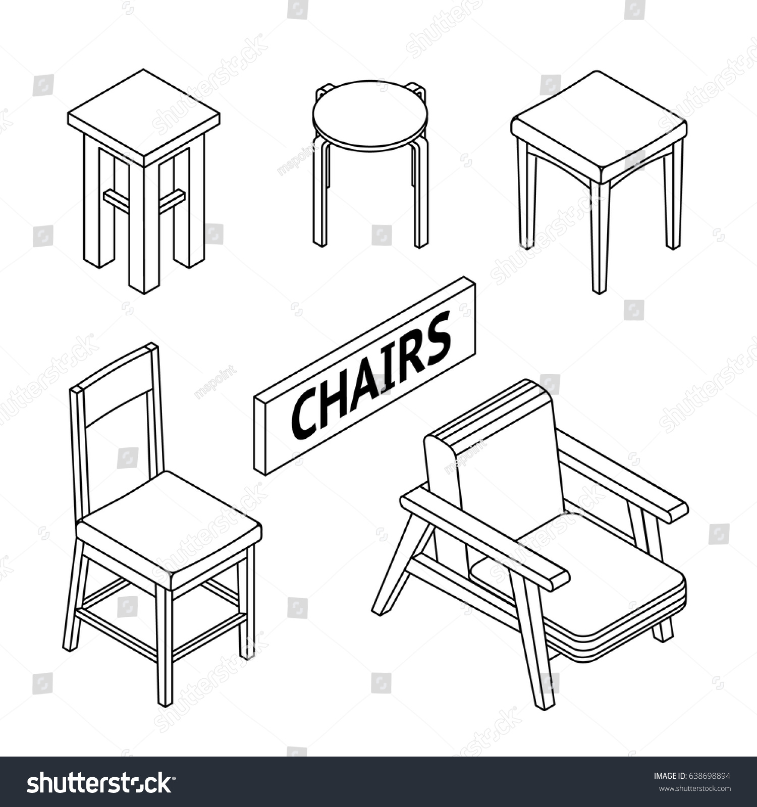 3d Line Drawn Isometric Chairs White Stock Vector 638698894 - Shutterstock