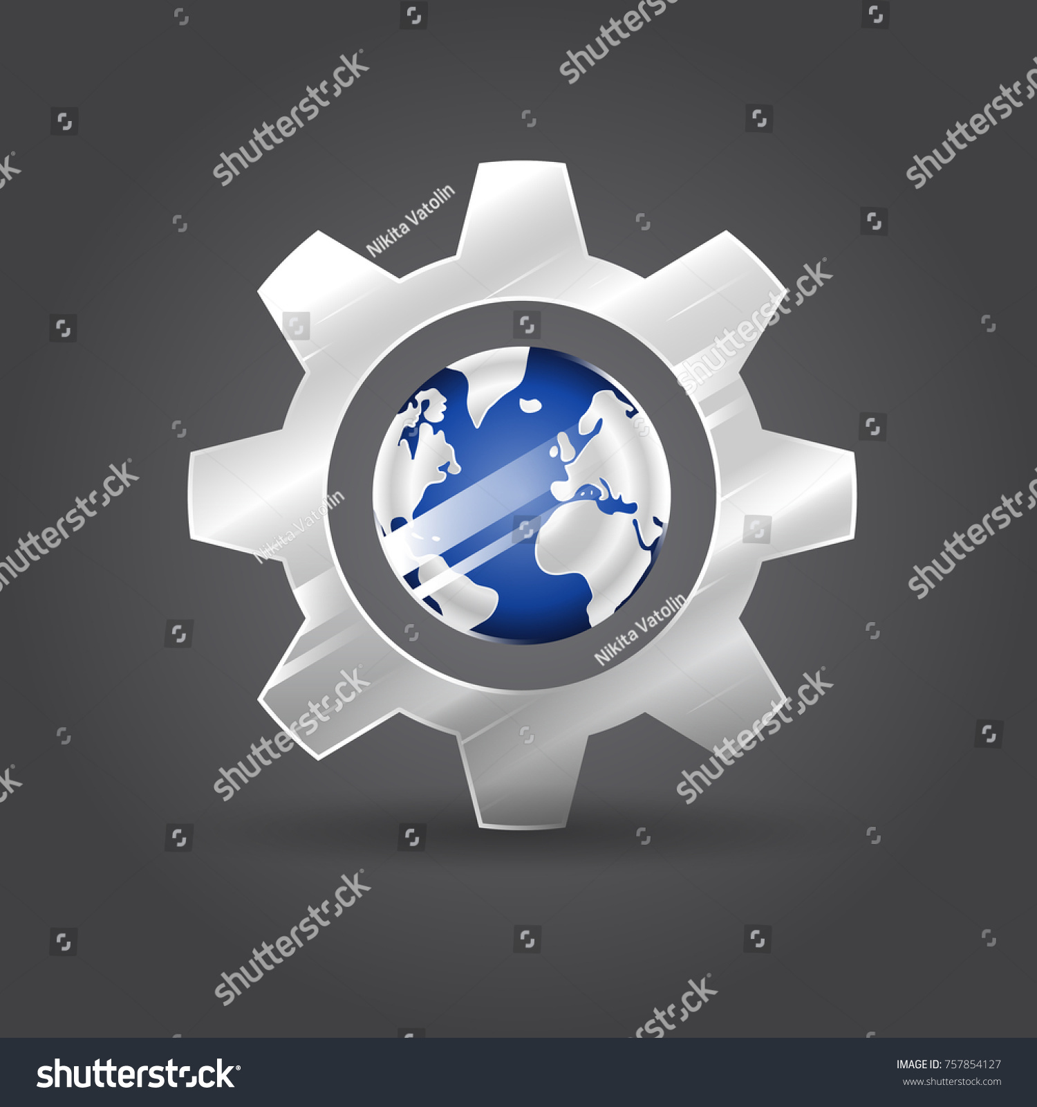 3d Logo Realistic Gear Planet Earth Stock Vector Royalty Free