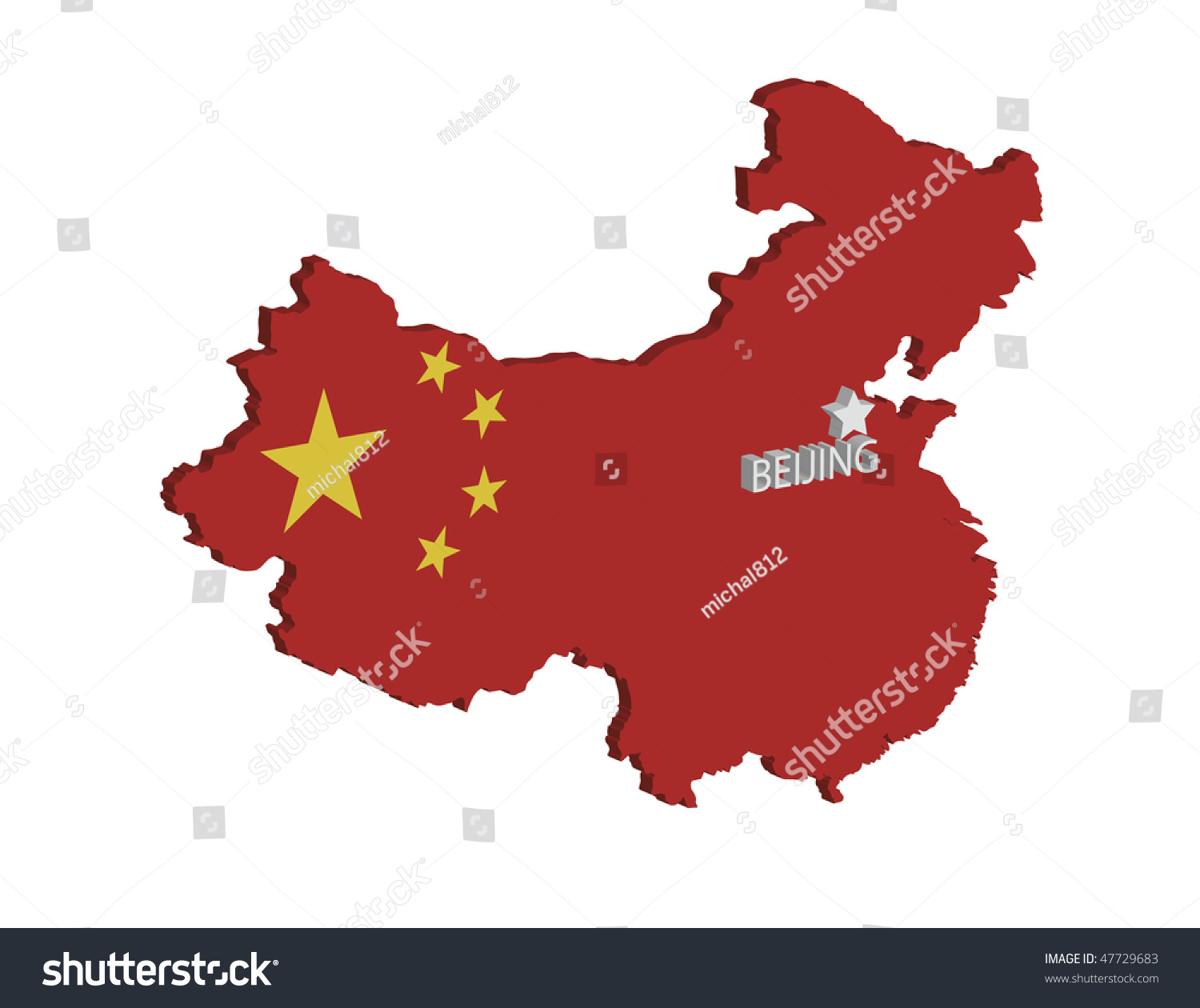 3d Map China Flag Capital Marked Stock Vector Royalty Free