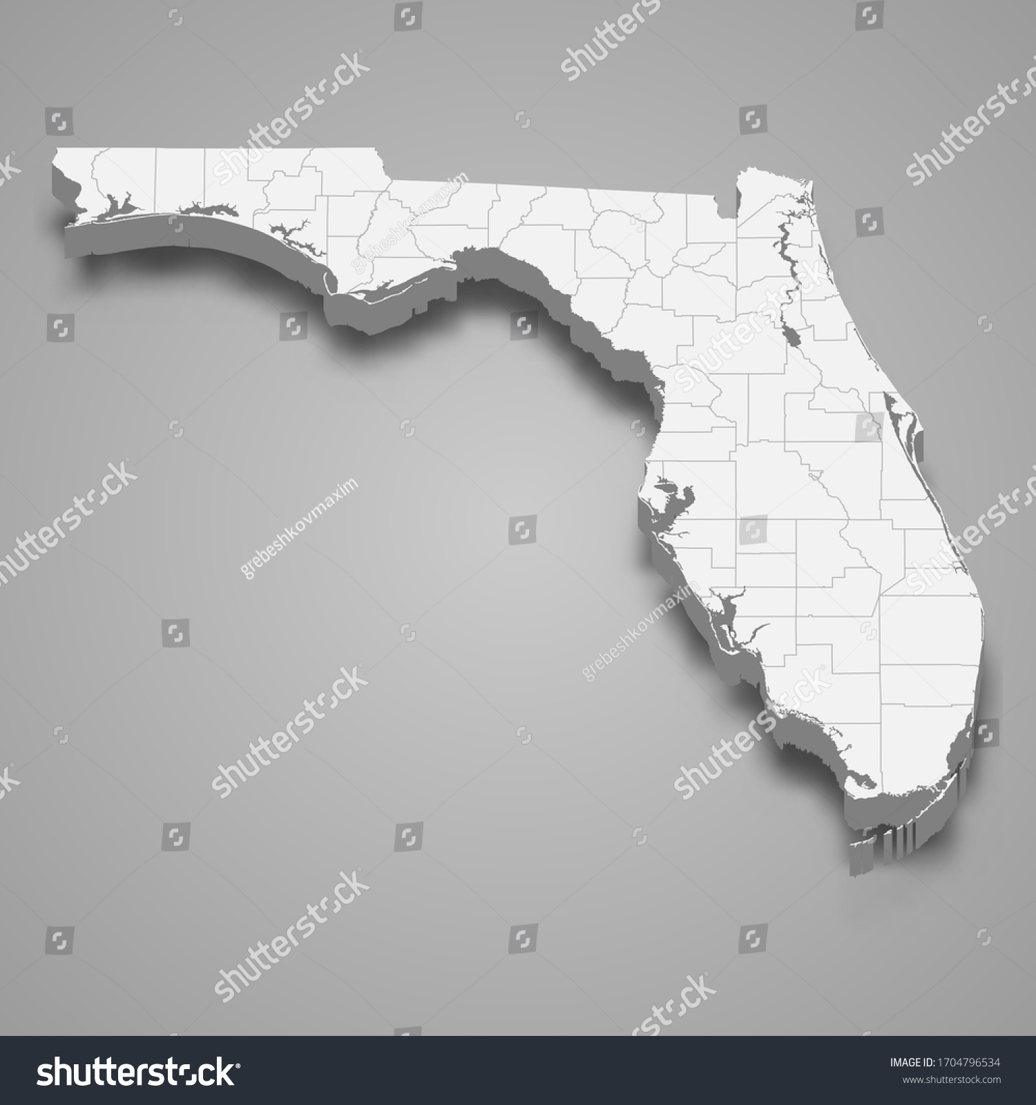 3d Map Florida State United States Stock Vector (Royalty Free