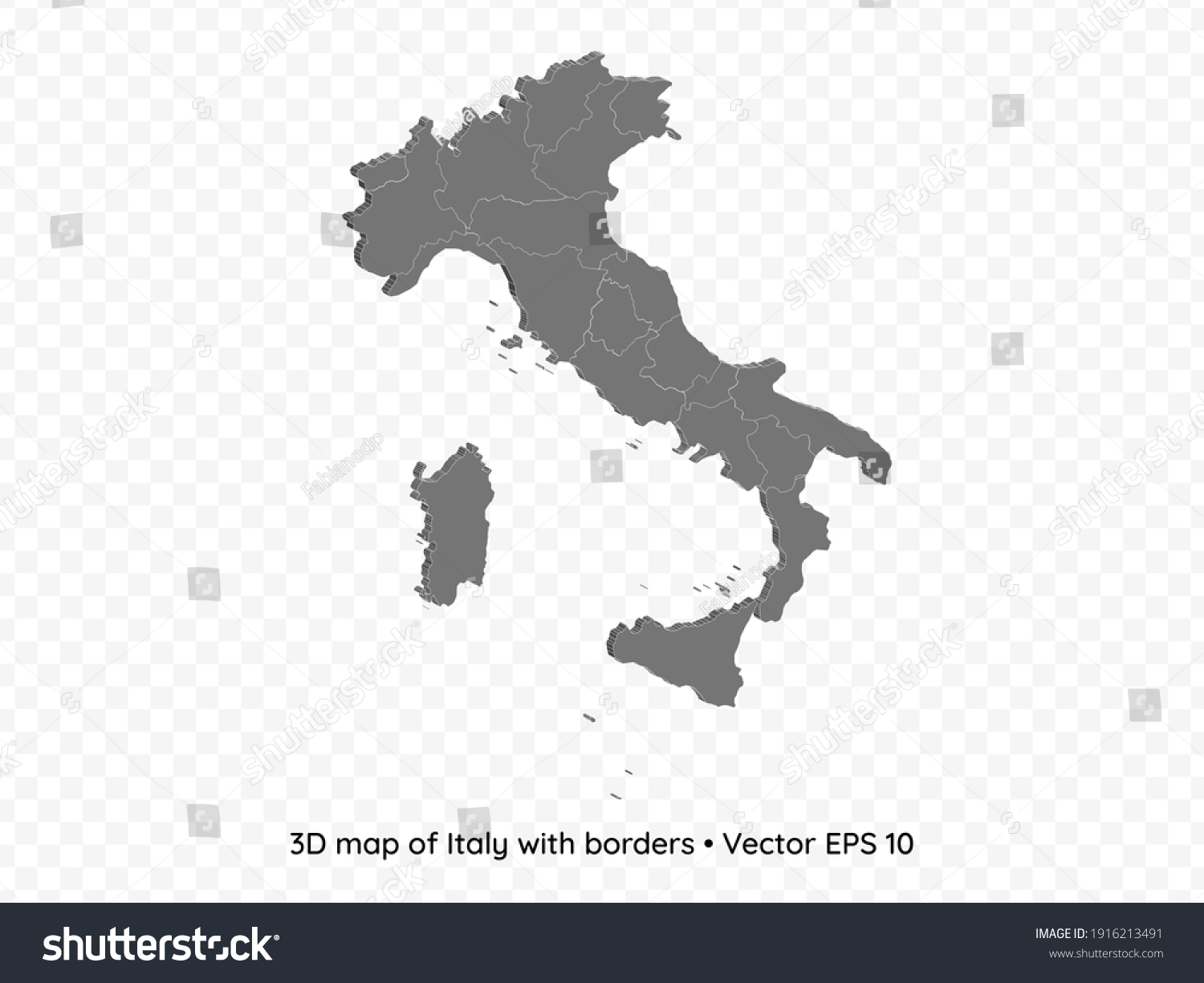 3d Map Italy Borders Isolated On Stock Vector (Royalty Free) 1916213491