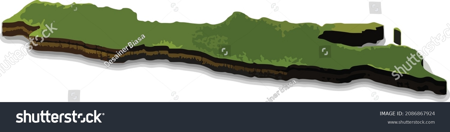 SVG of 3D Map of Java Island (pulau jawa) of Indonesia Country. Realistic Green and Brown.  svg