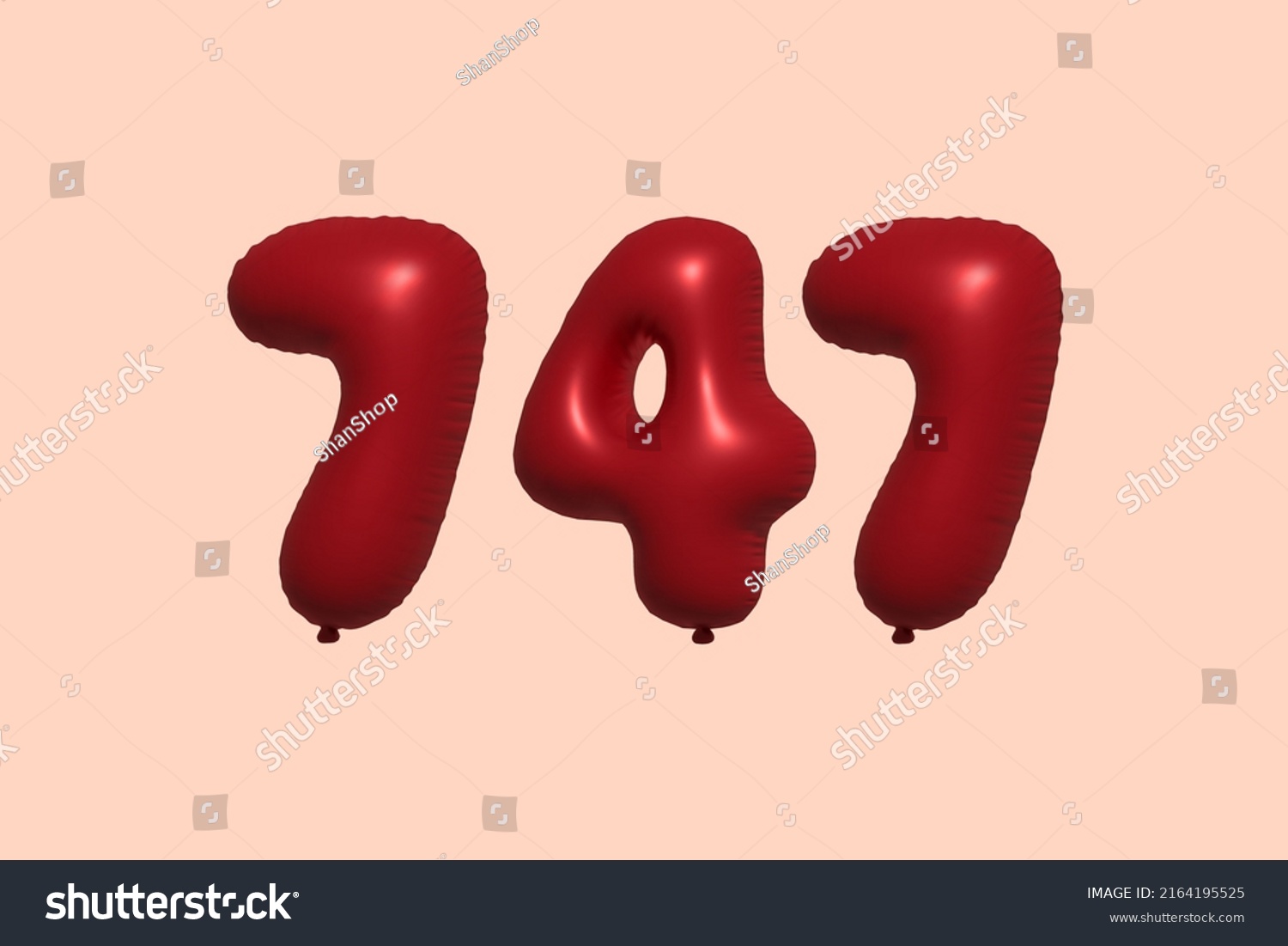 SVG of 747 3d number balloon made of realistic metallic air balloon 3d rendering. 3D Red helium balloons for sale decoration Party Birthday, Celebrate anniversary, Wedding Holiday. Vector illustration svg