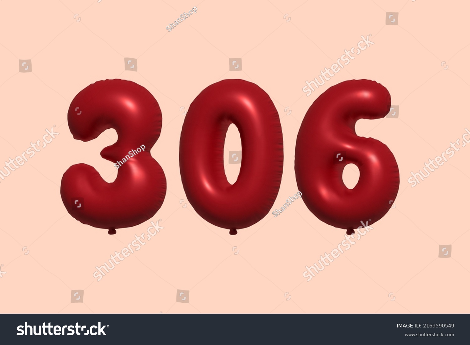 SVG of 306 3d number balloon made of realistic metallic air balloon 3d rendering. 3D Red helium balloons for sale decoration Party Birthday, Celebrate anniversary, Wedding Holiday. Vector illustration svg