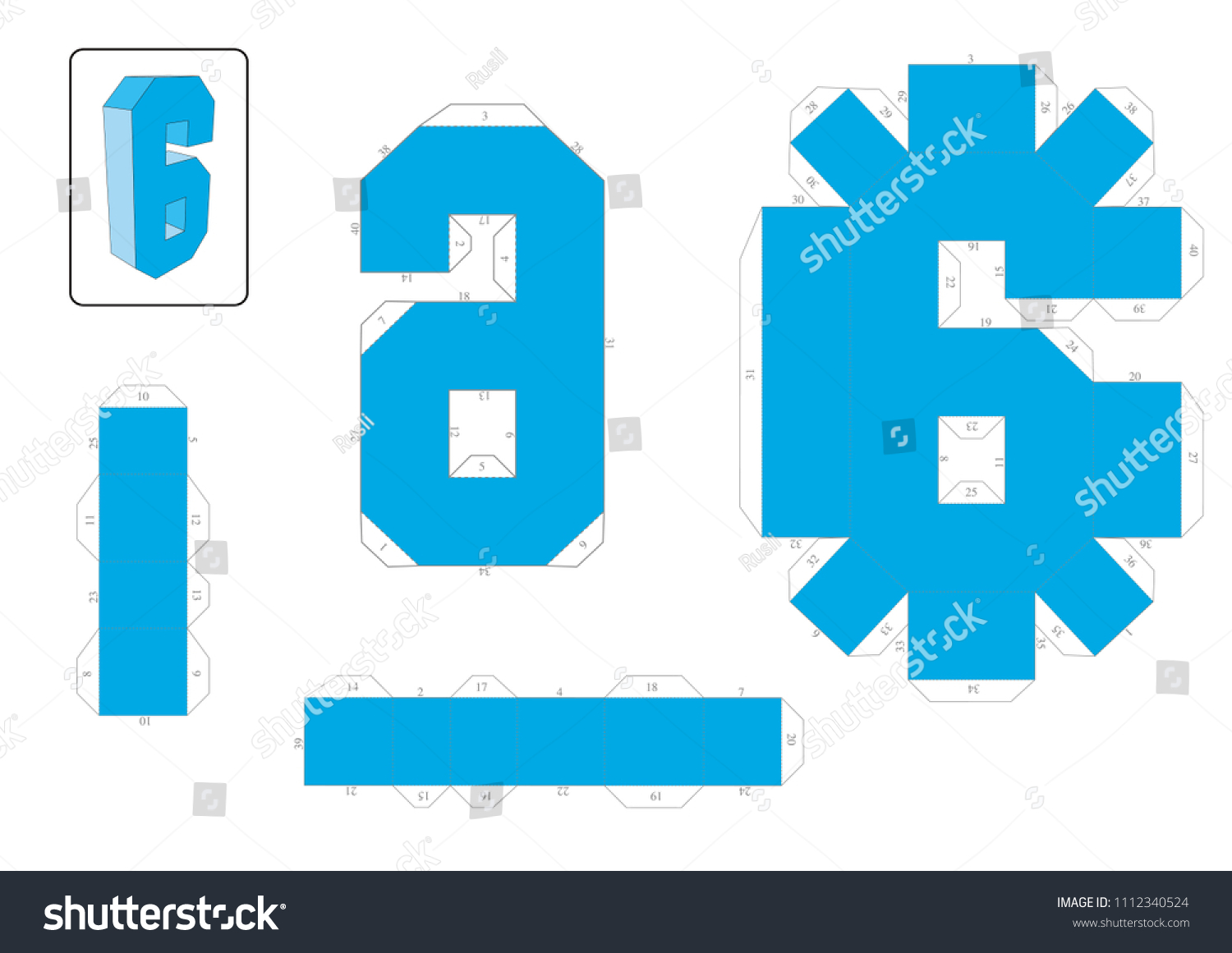 3d numbers paper craft model template stock vector royalty free 1112340524