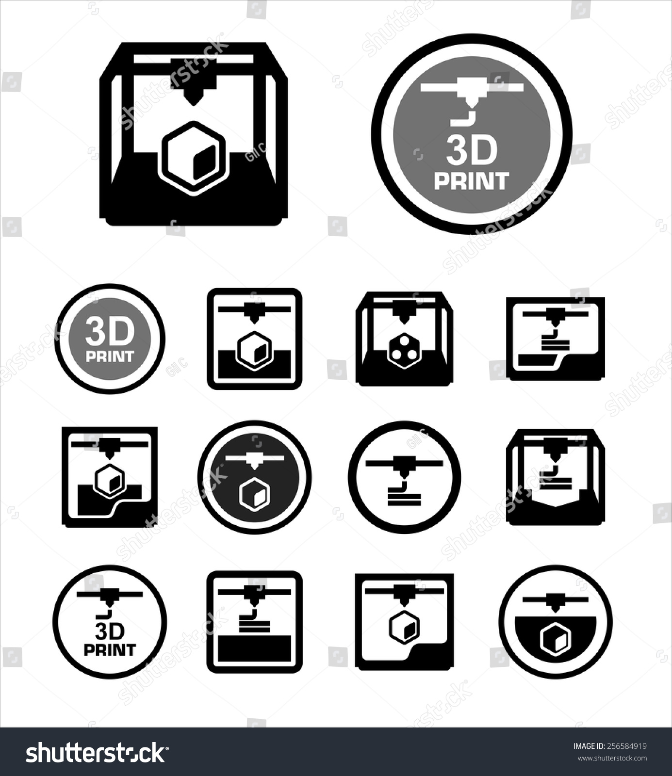 Download 3d Print Icon Set Stock Vector 256584919 - Shutterstock