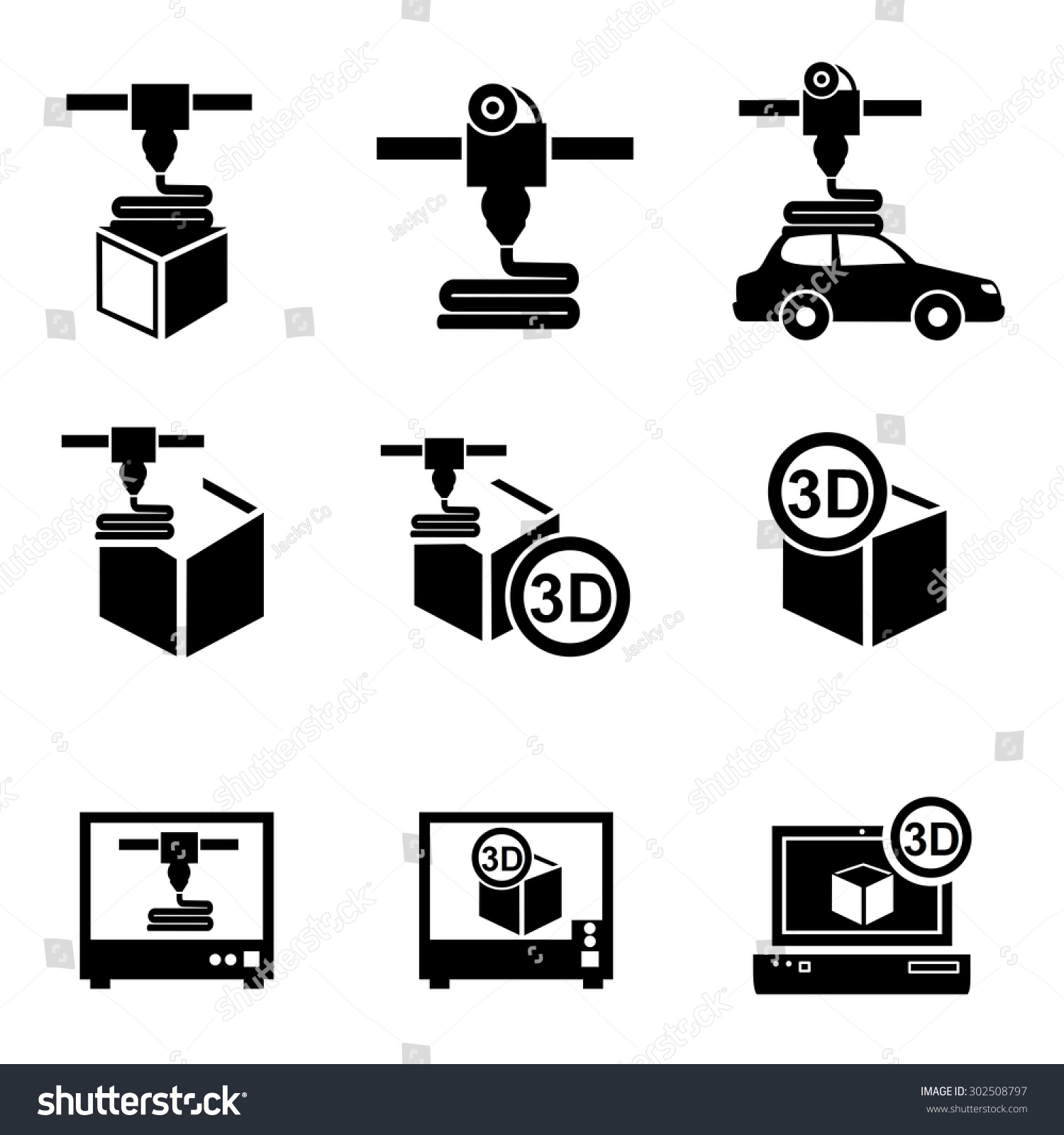 Download 3 D Printer Icons Vector Stock Vector (Royalty Free) 302508797 - Shutterstock