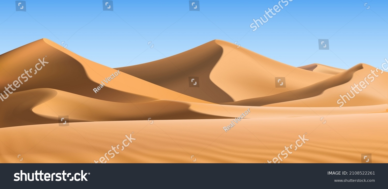 SVG of 3d realistic background of sand dunes. Desert landscape. svg