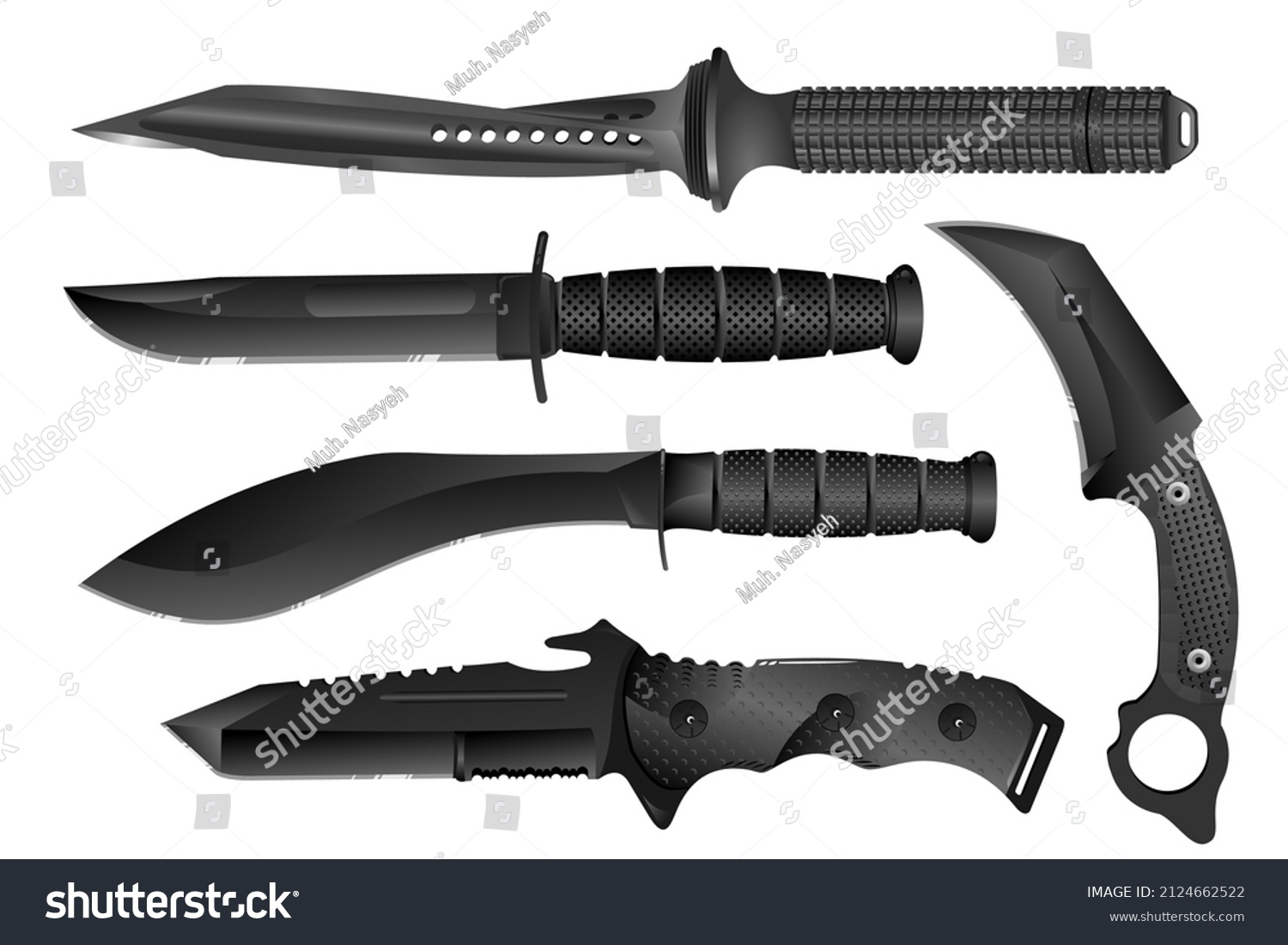 3d Realistic Military Knife Collection Vector Stock Vector (Royalty ...