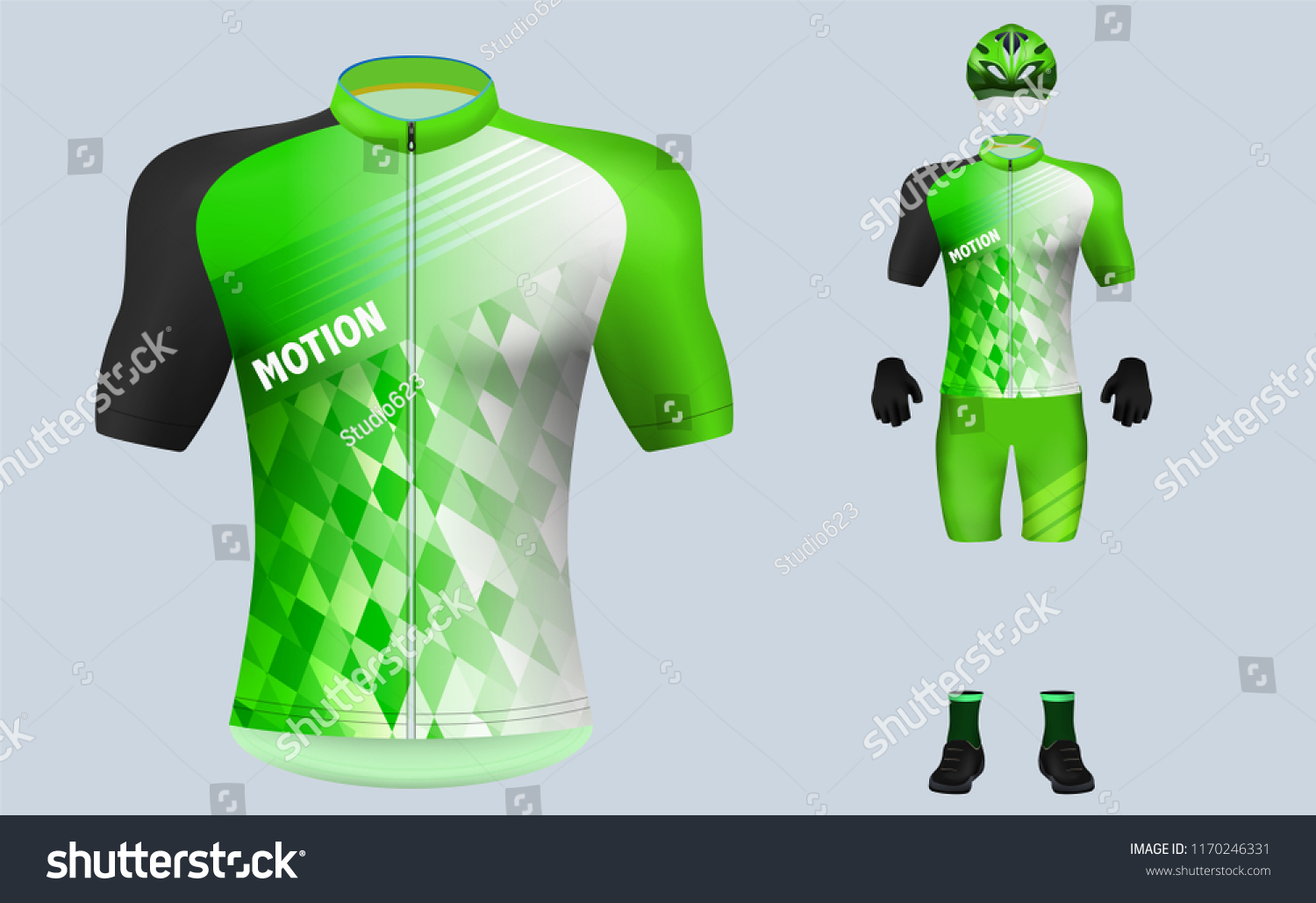 Download 3d Realistic Front Green Cycling Jersey Stock Vector Royalty Free 1170246331