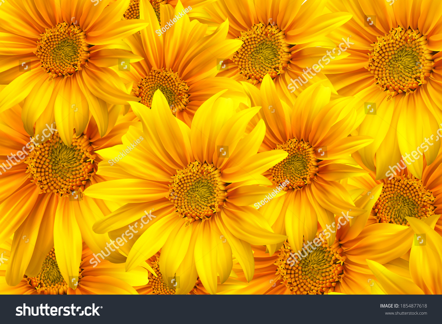 SVG of 3D realistic sunflower flower background. Yellow sunflower in motion. Beautiful sunflower background. Sunflower flower seamless background. High quality vector illustration. EPS 10 svg