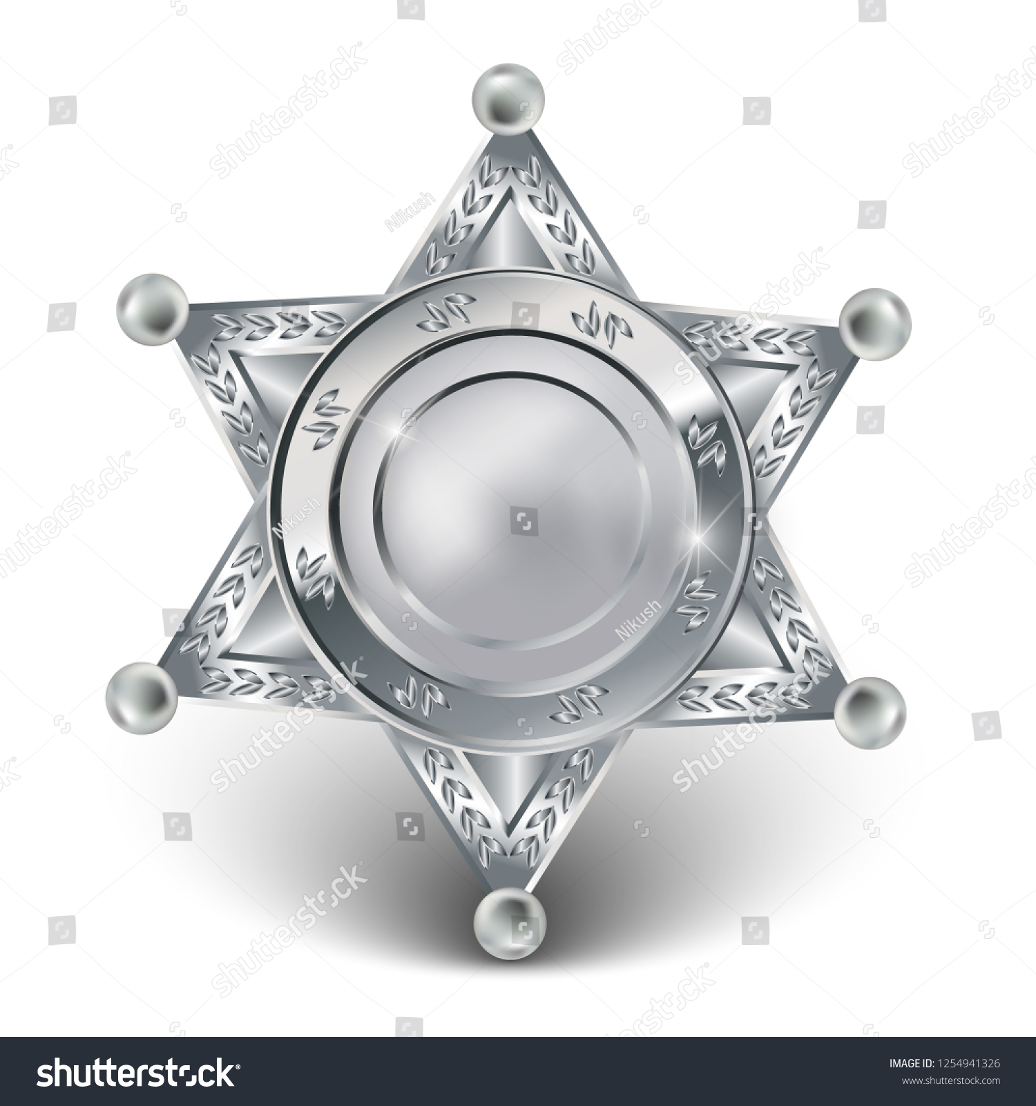 SVG of 3d realistic vector silver badge of police forces or sheriff star. svg