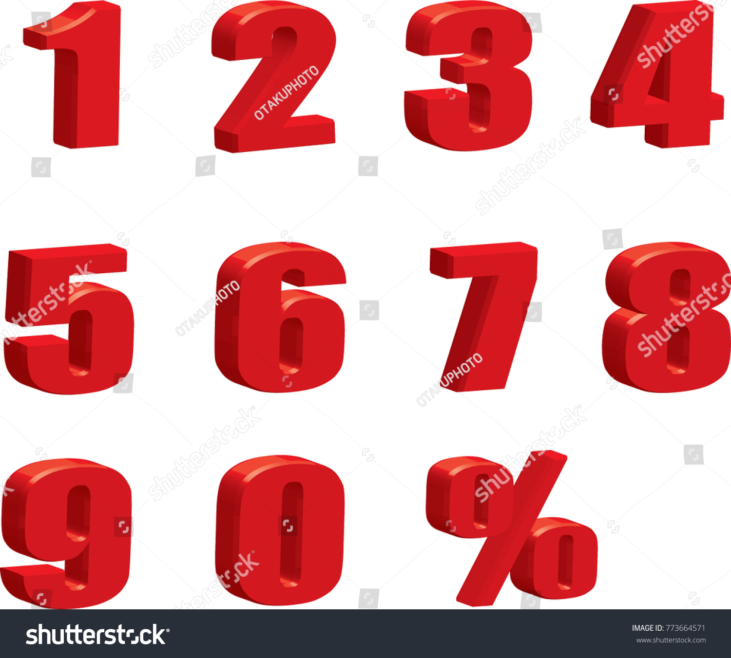 3d Red Metallic Letter09 Numeric Alphabetvector Stock Vector (Royalty ...