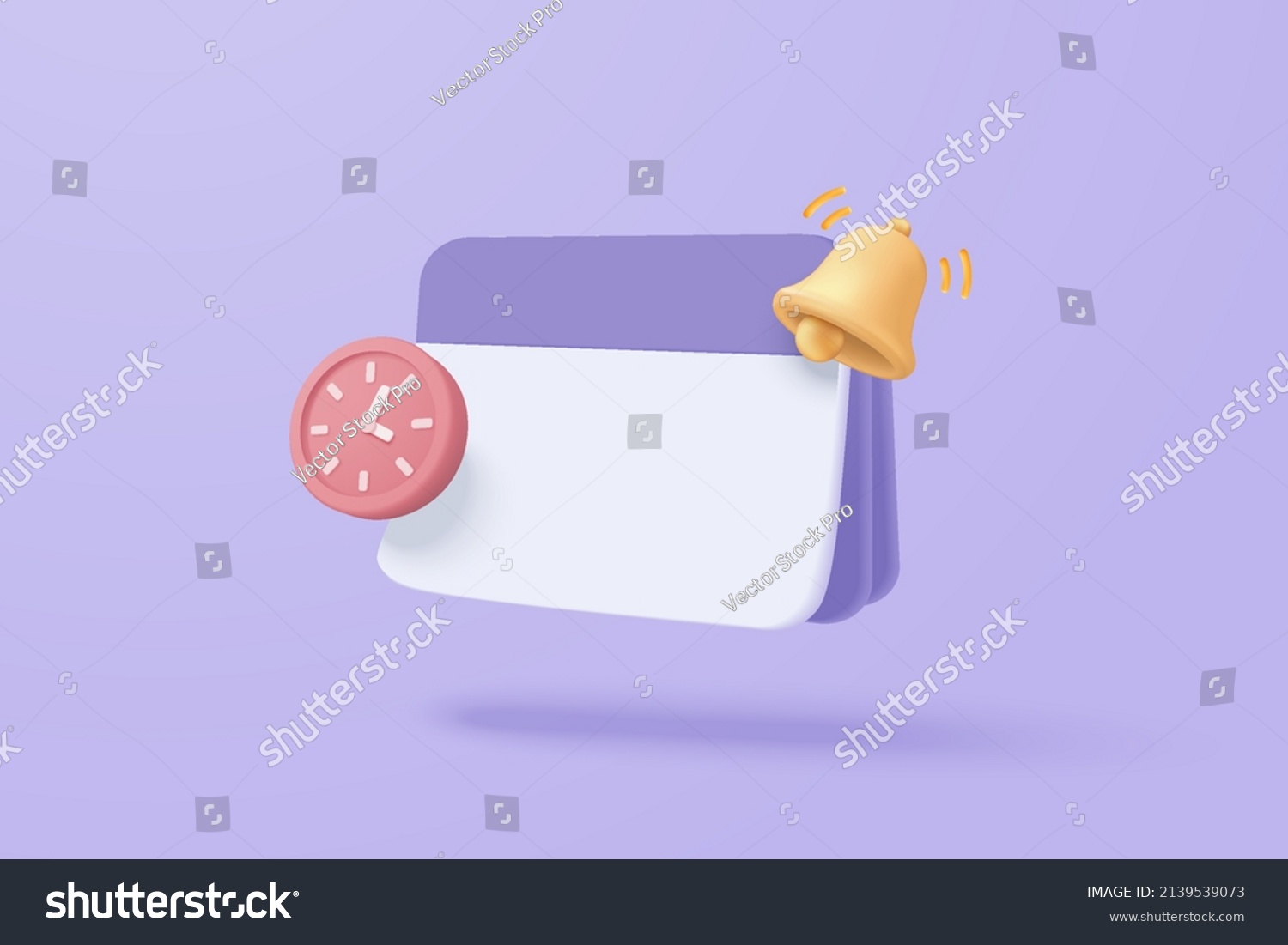 SVG of 3D reminder in calendar on purple background. notifications page with floating elements. 3d alert for business planning ,events, reminder in calendar background. 3d vector bell render on calendar svg