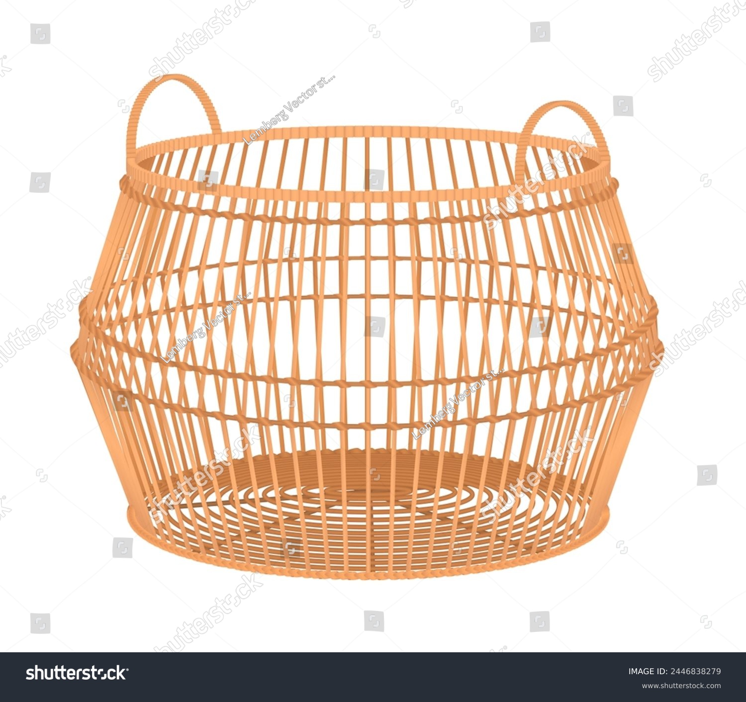 SVG of 3D round empty wicker basket with handles for laundry or storage of things vector illustration svg