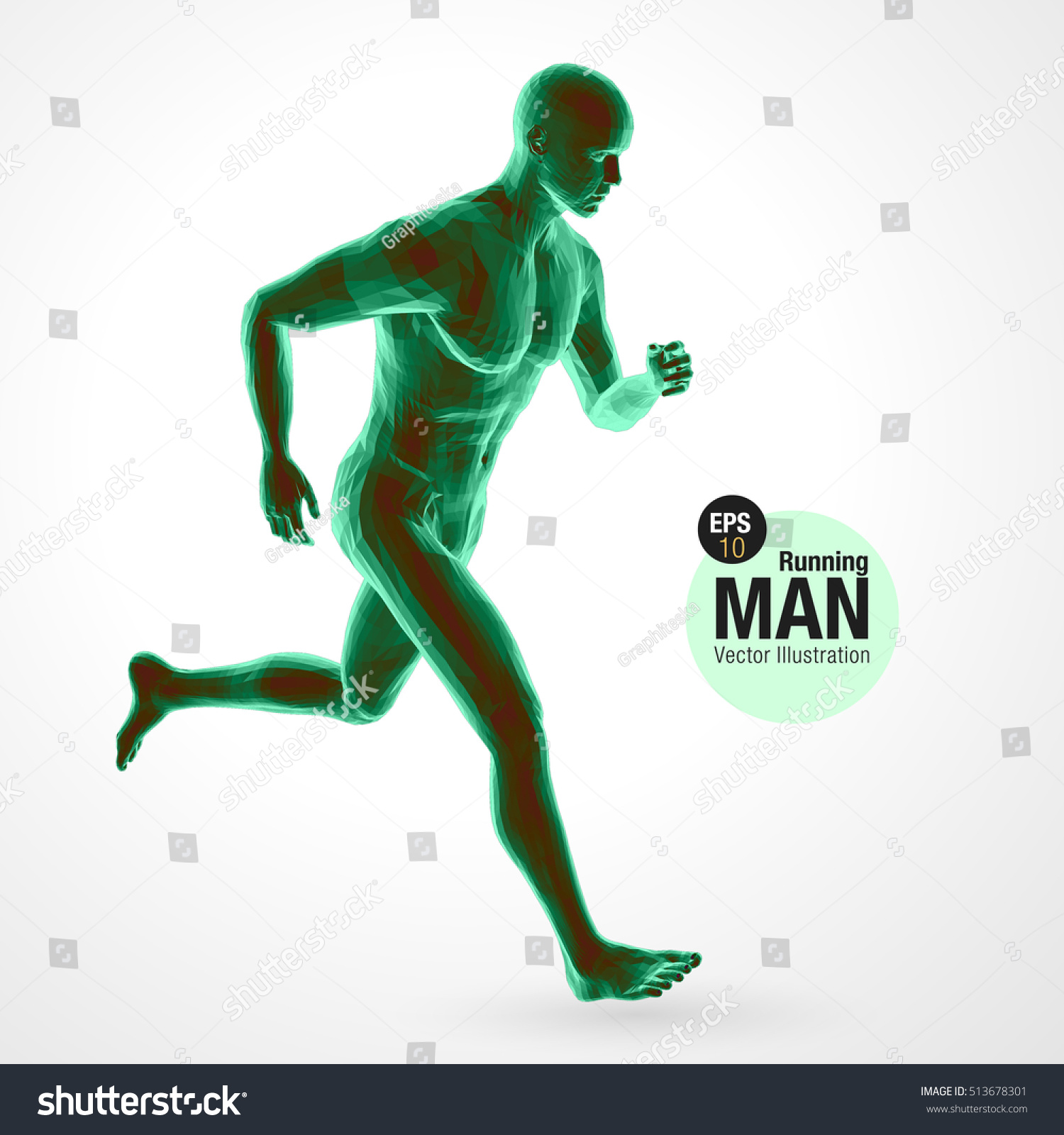 3d Running Man, Green Colored . Polygonal Vector. Sport Illustration ...
