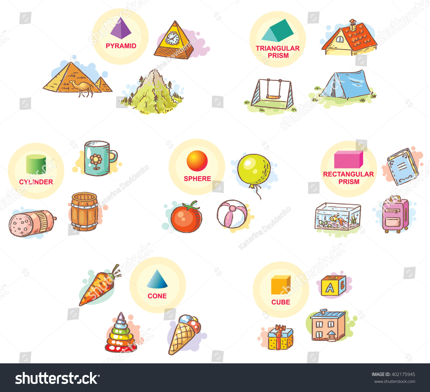 3d Shapes Example Objects Everyday Life Stock Vector Royalty Free 402175945