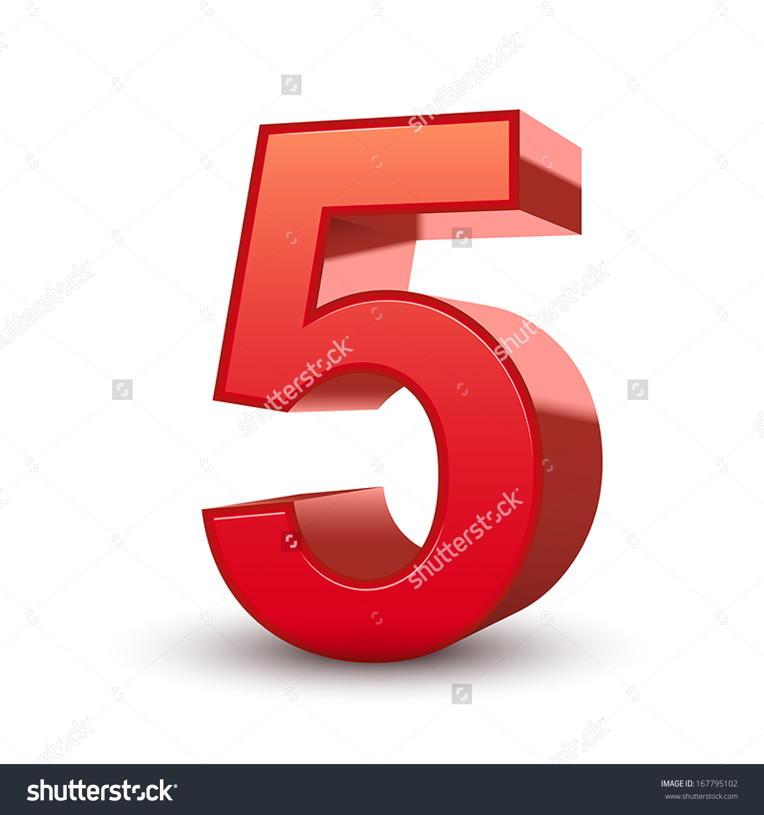 3d Shiny Red Number 5 Isolated White Background Stock Vector ...