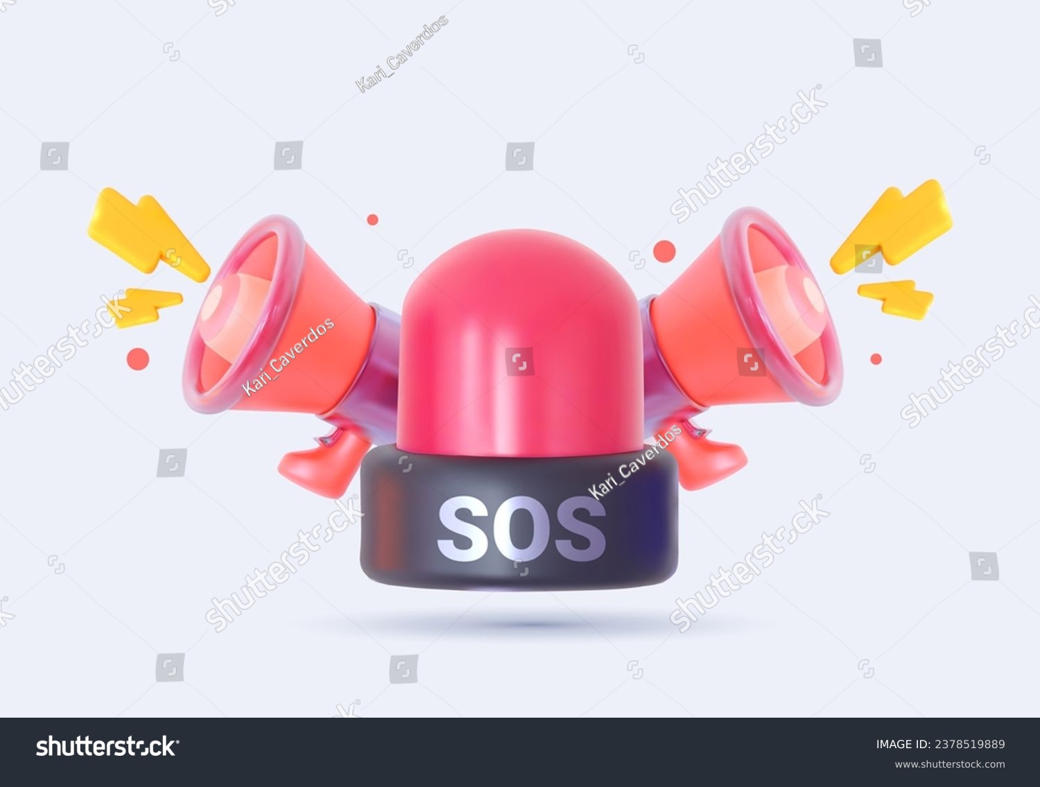 SVG of 3D siren icon with loudspeaker. Red emergency light. Warning with flashing stop, danger sign in cartoon style. Vector illustration.   svg