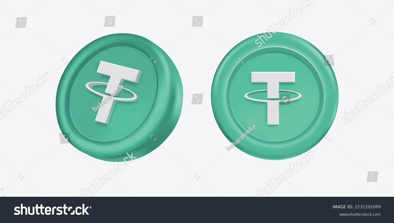 SVG of 3d Tether Cryptocurrency Coin (Usdt) on white background. Vector illustration svg
