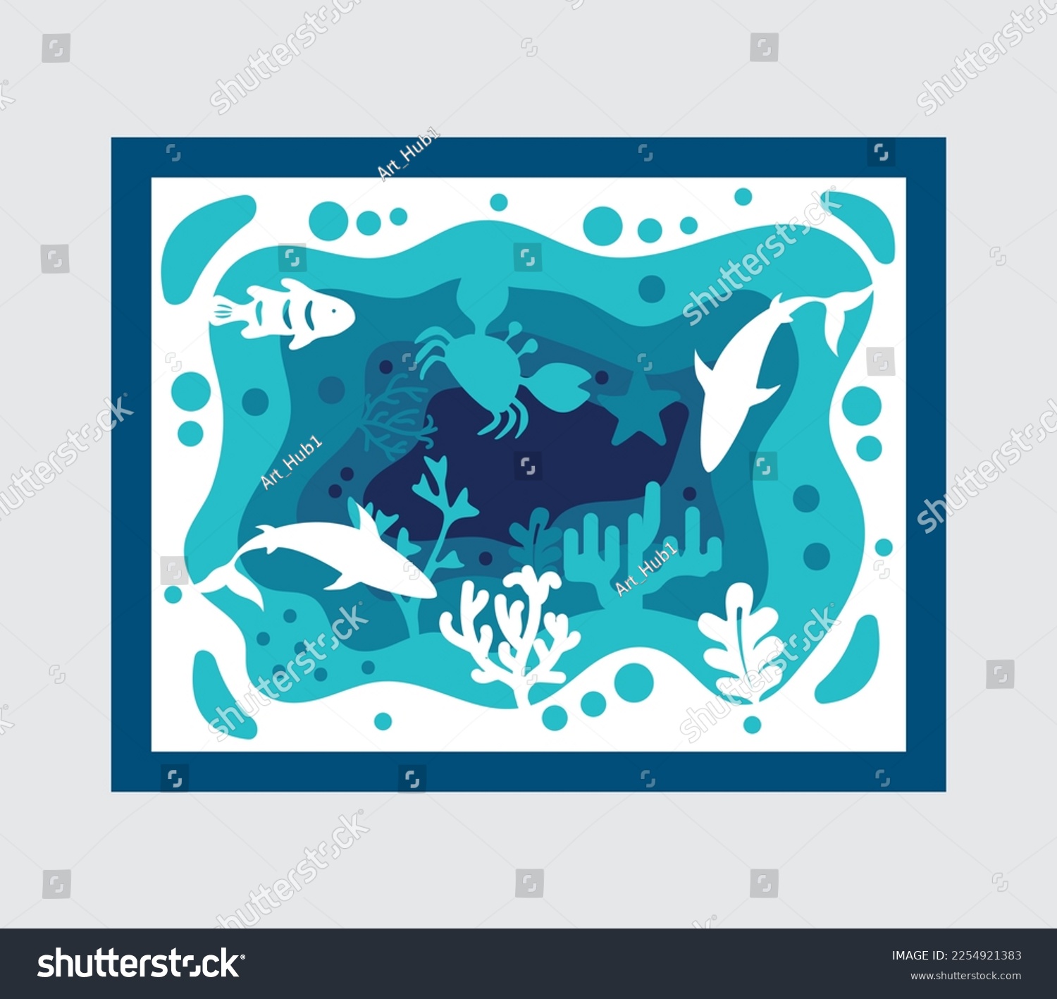 SVG of 3d Underwater sea Shadow Box laser cut, svg