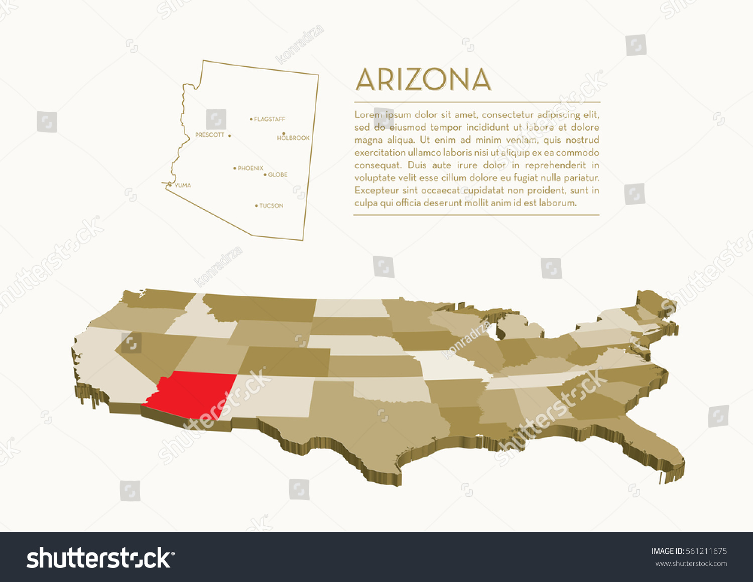 3d Usa State Map Arizona Stock Vector (Royalty Free) 561211675 ...