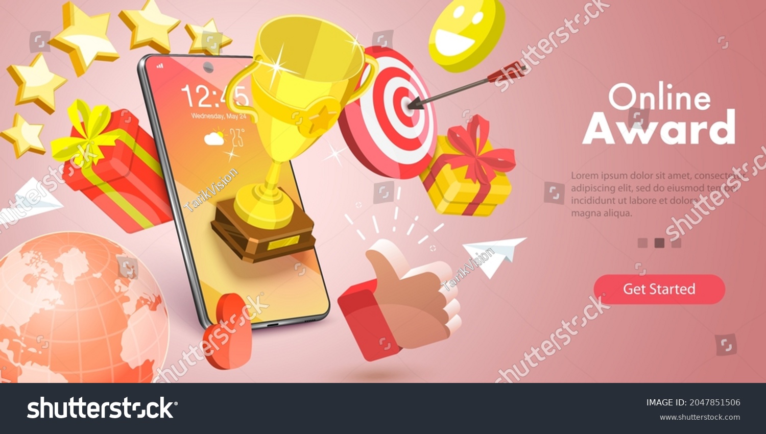 SVG of 3D Vector Conceptual Illustration of Online Award, Success and Goal Achievement svg