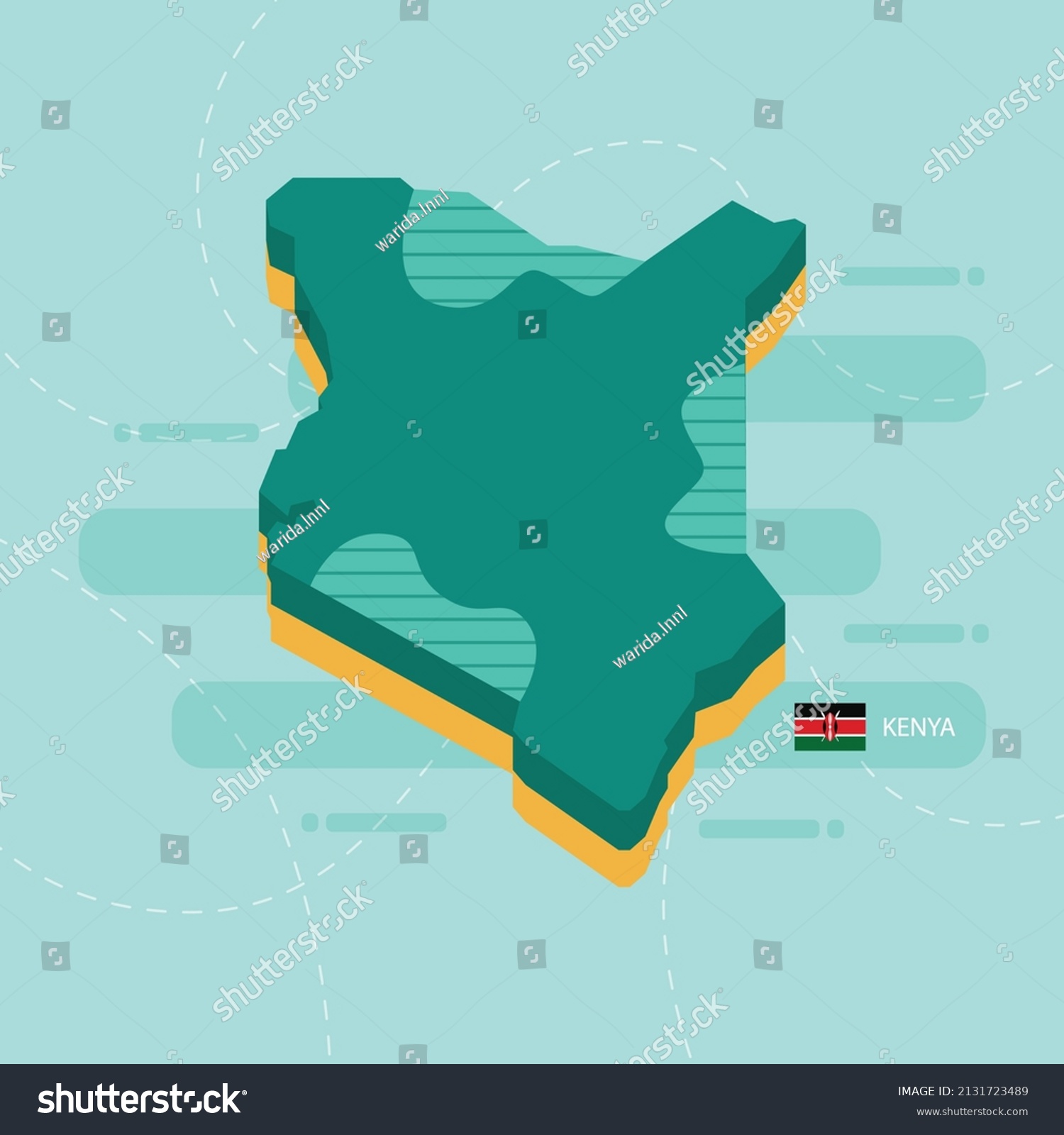 3d Vector Map Kenya Name Flag Stock Vector Royalty Free 2131723489   Stock Vector  D Vector Map Of Kenya With Name And Flag Of Country On Light Green Background And Dash 2131723489 