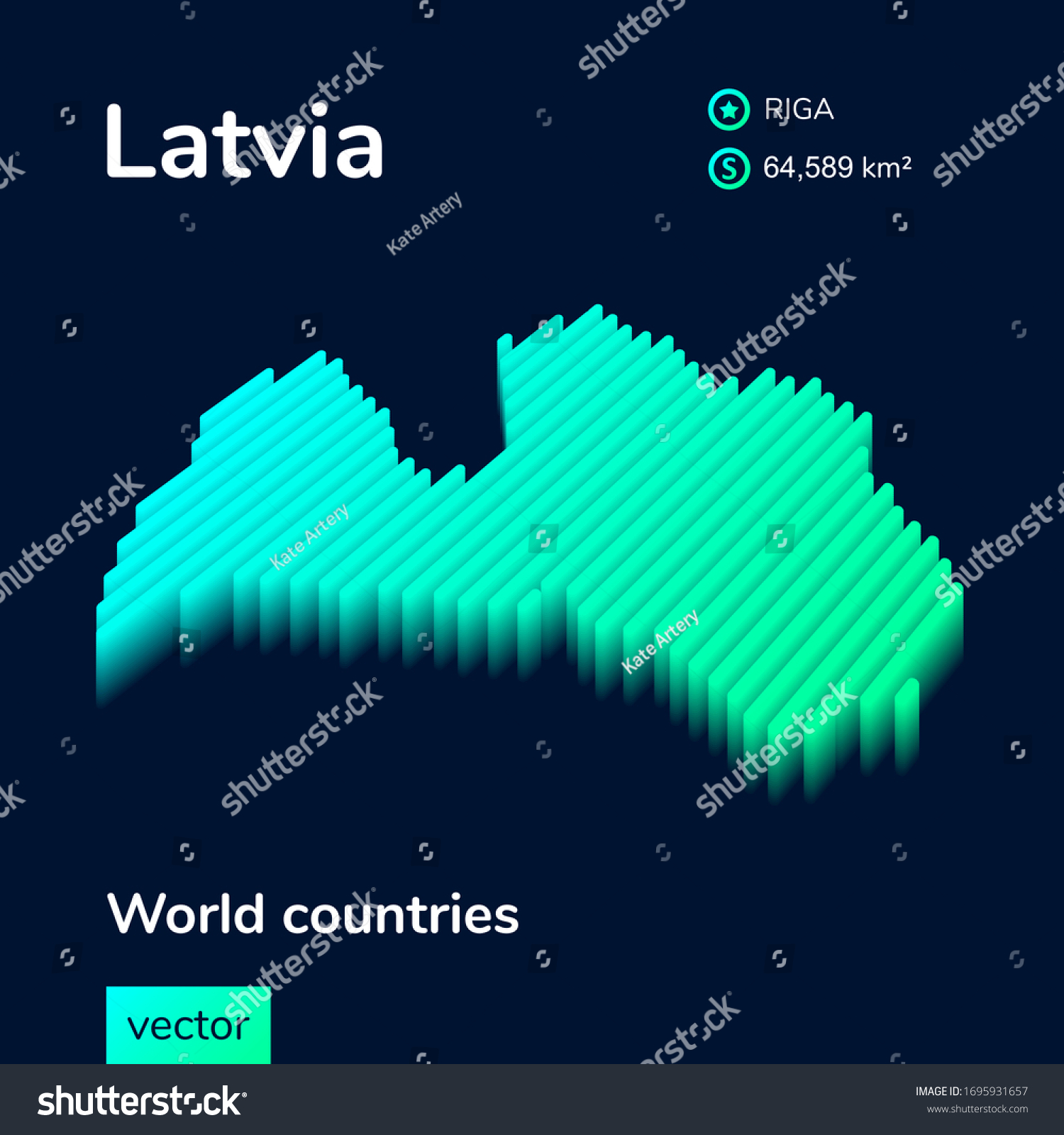 3d Vector Neon Isometric Latvia Map Stock Vector (Royalty Free ...