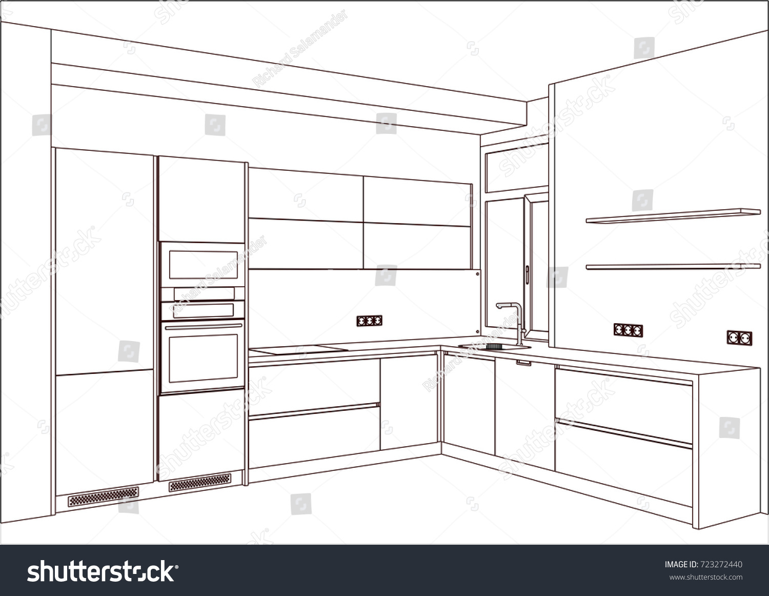 3d Vector Sketch Modern Kitchen Design Stock Vector (Royalty Free ...