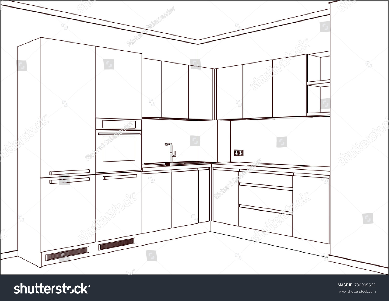 3d Vector Sketch Modern Kitchen Design Stock Vector (Royalty Free ...