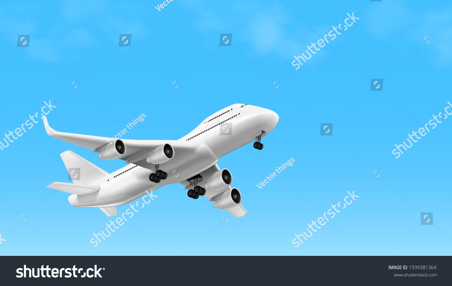 SVG of 3D White Glossy Commercial Jet Airplane Take Off. EPS10 Vector svg