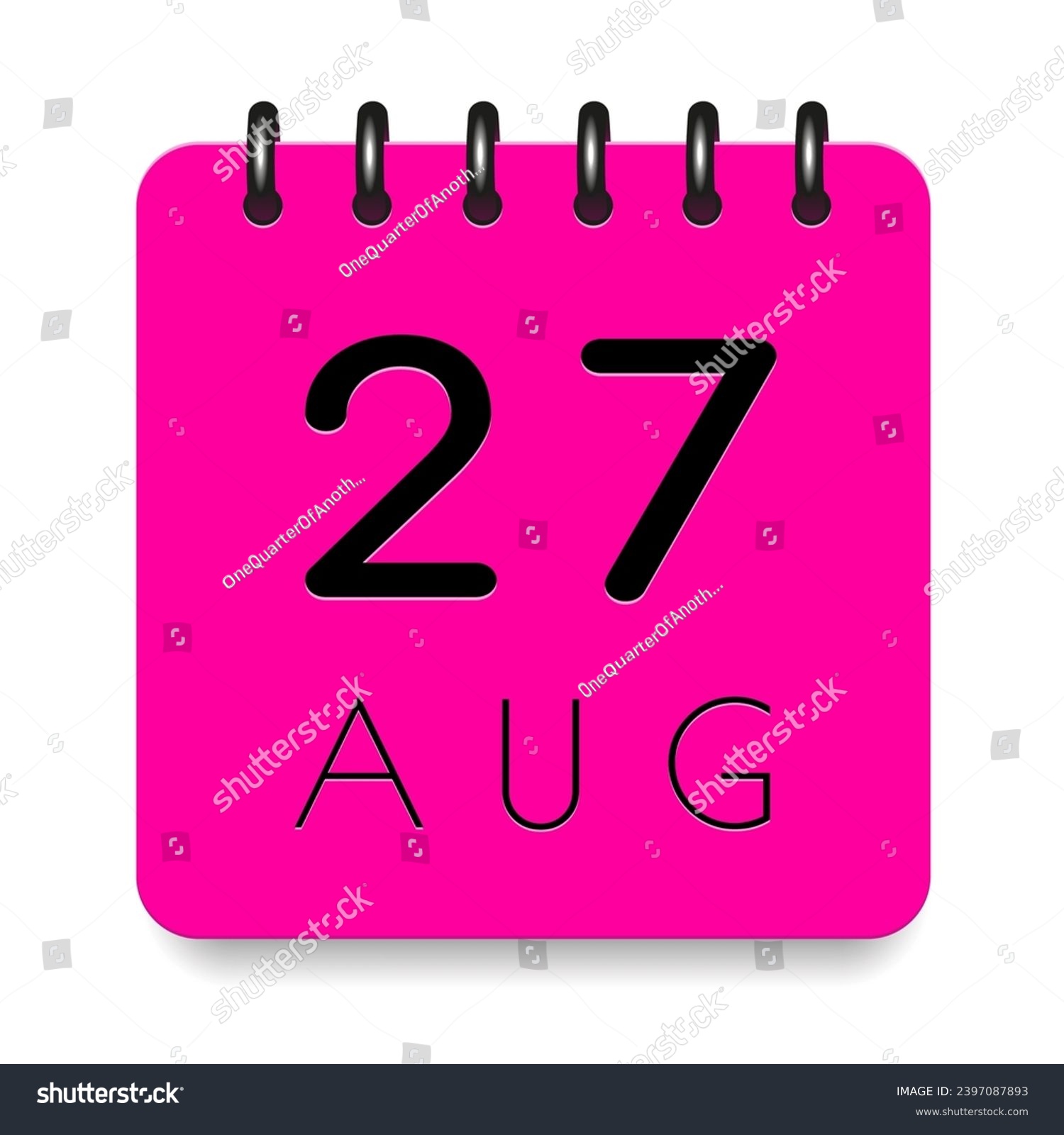 SVG of 27 day of the month. August. Pink calendar daily icon. Black letters. Date day week Sunday, Monday, Tuesday, Wednesday, Thursday, Friday, Saturday. Cut paper. White background. Vector illustration. svg