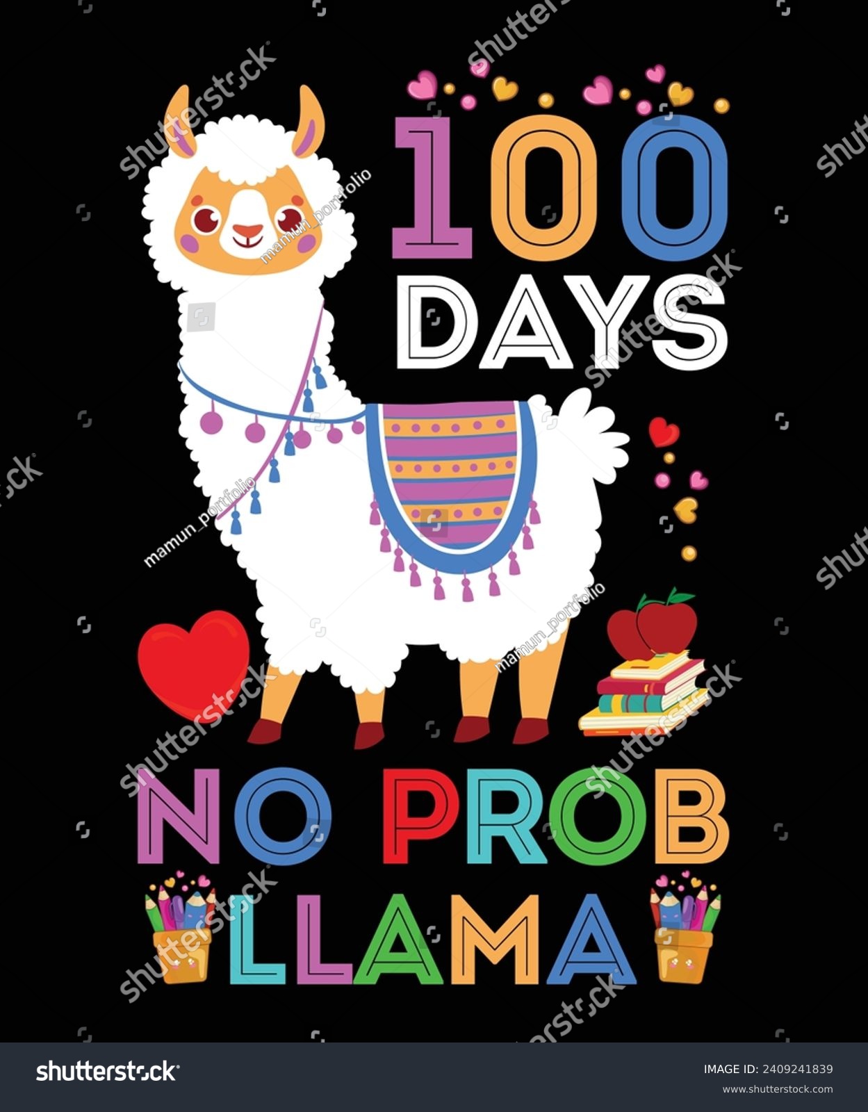 SVG of 100 day school llama lover motivational design Useable for tshirt design, print, poster, card, pillow, Banner, Jacket etc. svg