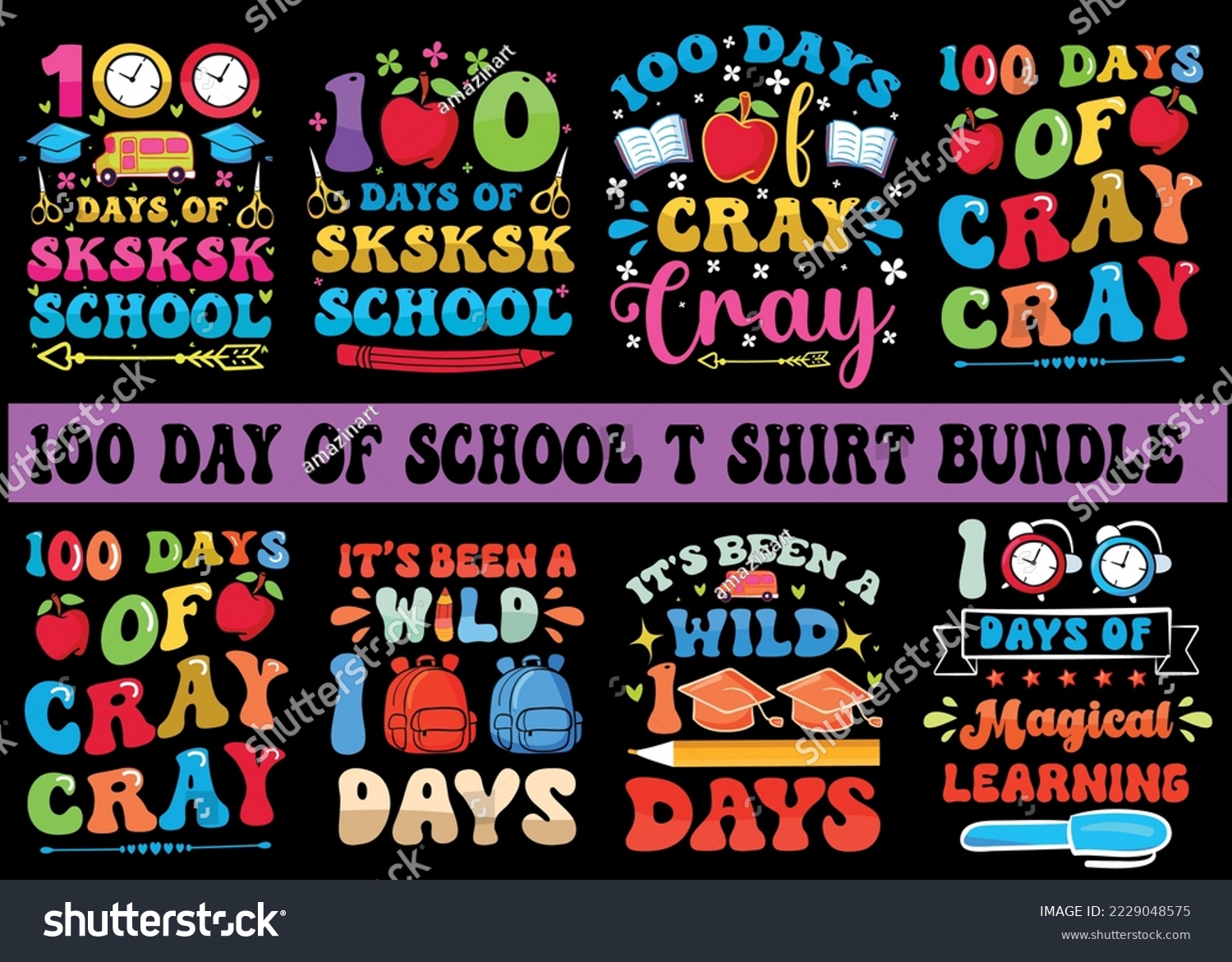 SVG of 100 days of school colorful t shirt design bundle for print on demand svg