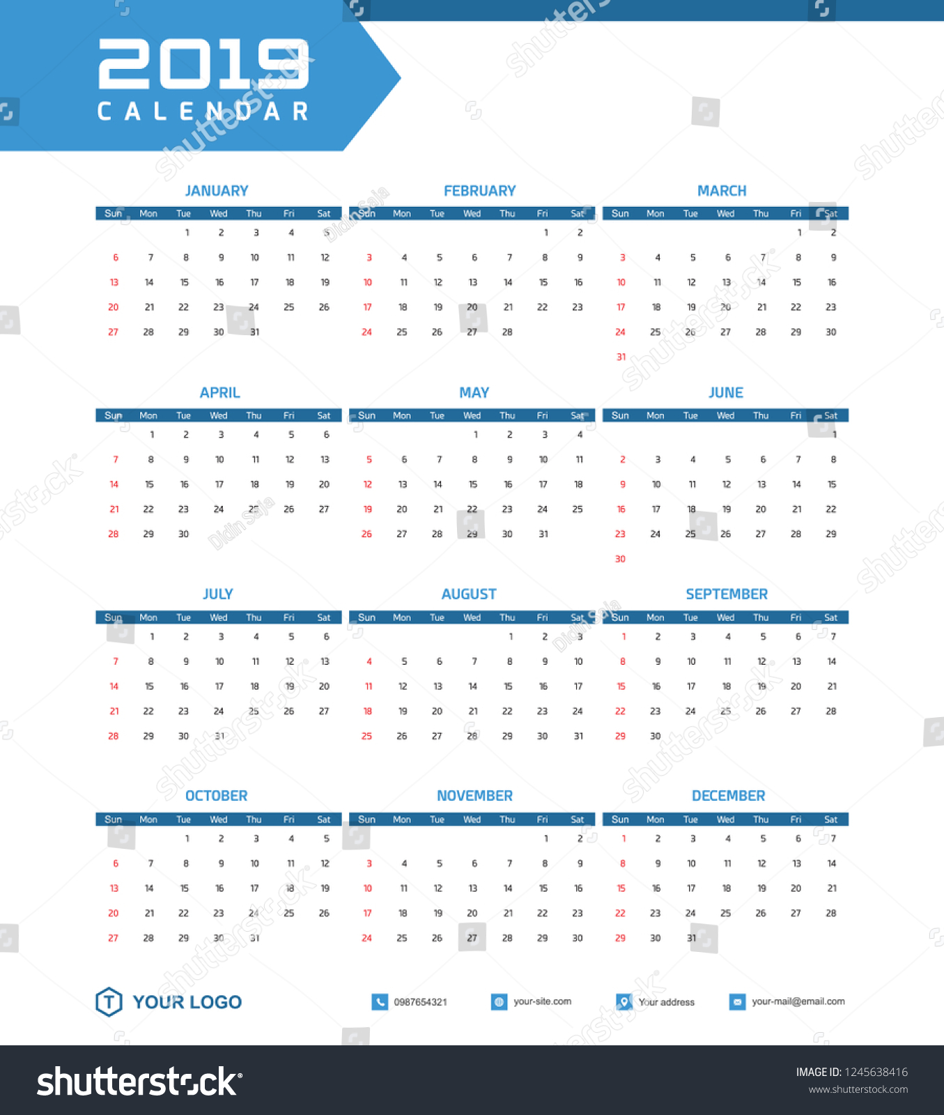 2019 Desk Calendar Vector Template Layout Stock Vector (Royalty Free ...