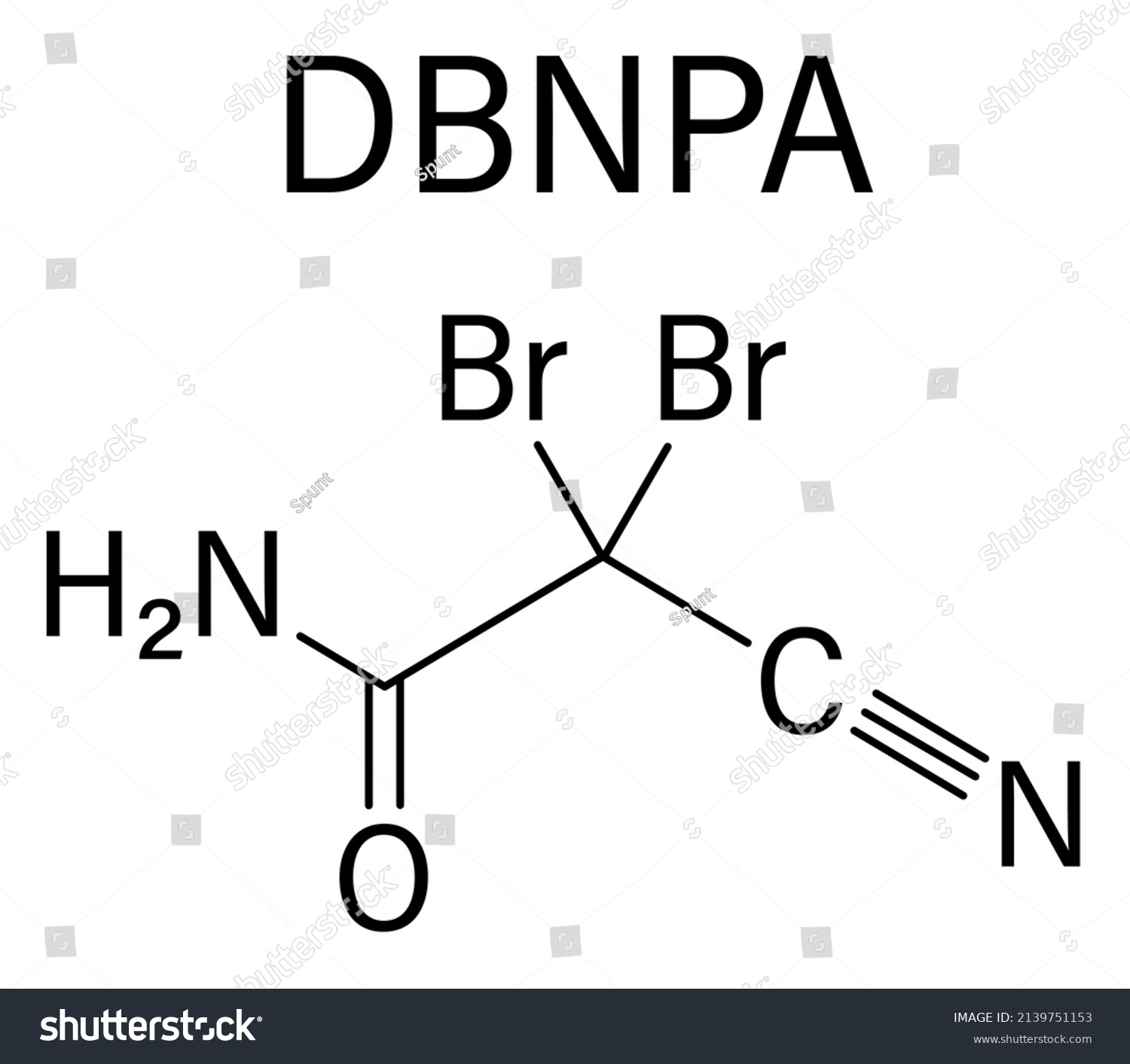 SVG of 2,2-dibromo-3-nitrilopropionamide (DBNPA) biocide molecule. Skeletal formula. svg