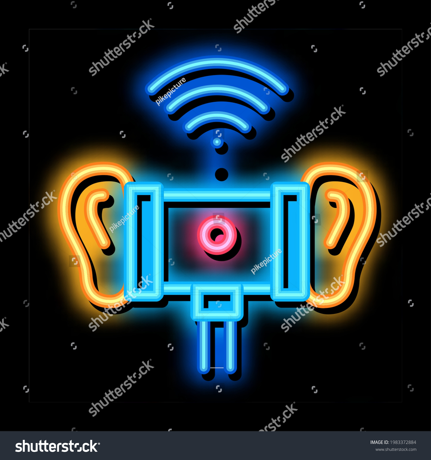 SVG of 3dio Binaural Microphone neon light sign vector. Glowing bright icon 3dio Binaural Microphone Sign. transparent symbol illustration svg