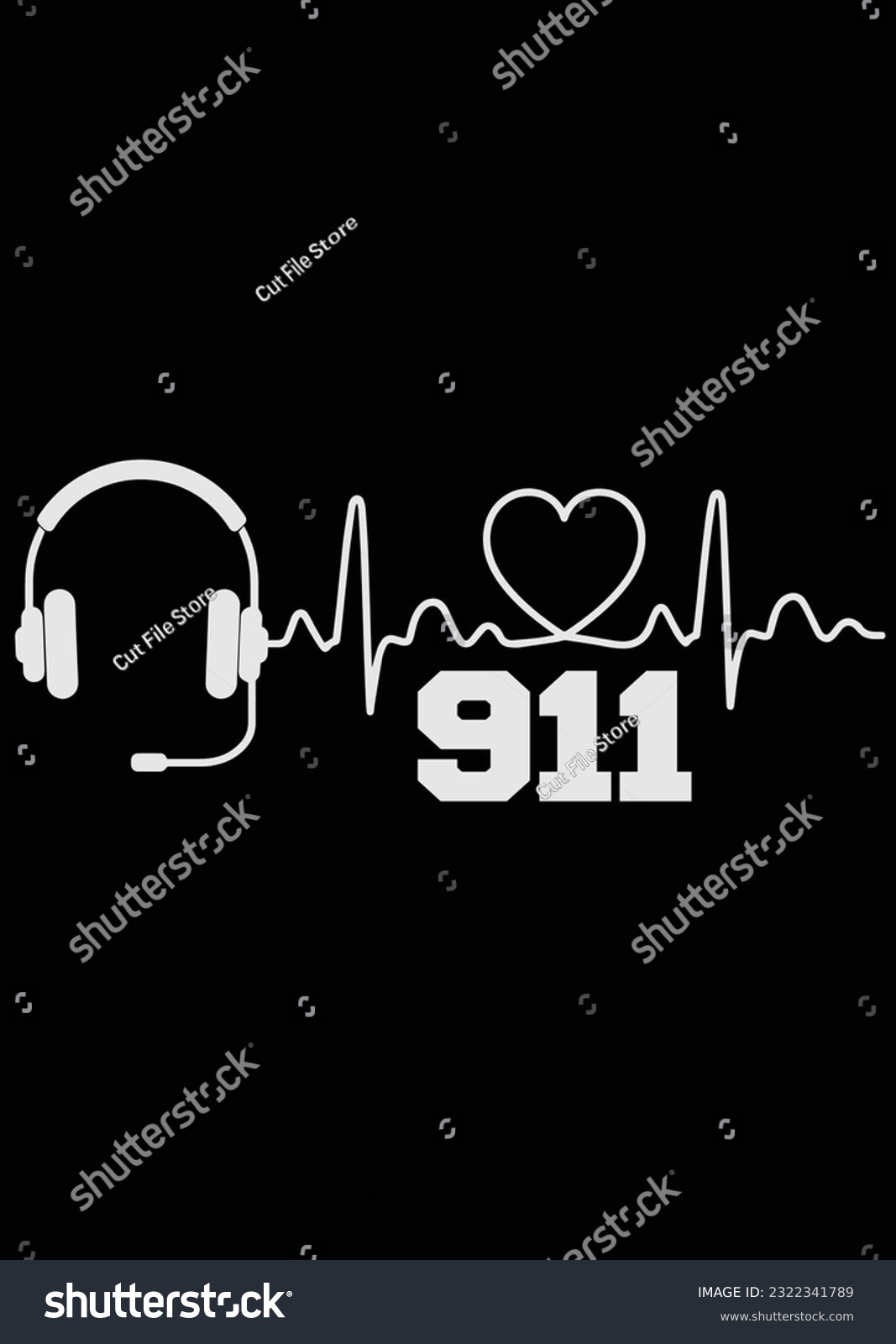 SVG of 
911 Dispatcher Heartbeat Headset eps cut file for cutting machine svg