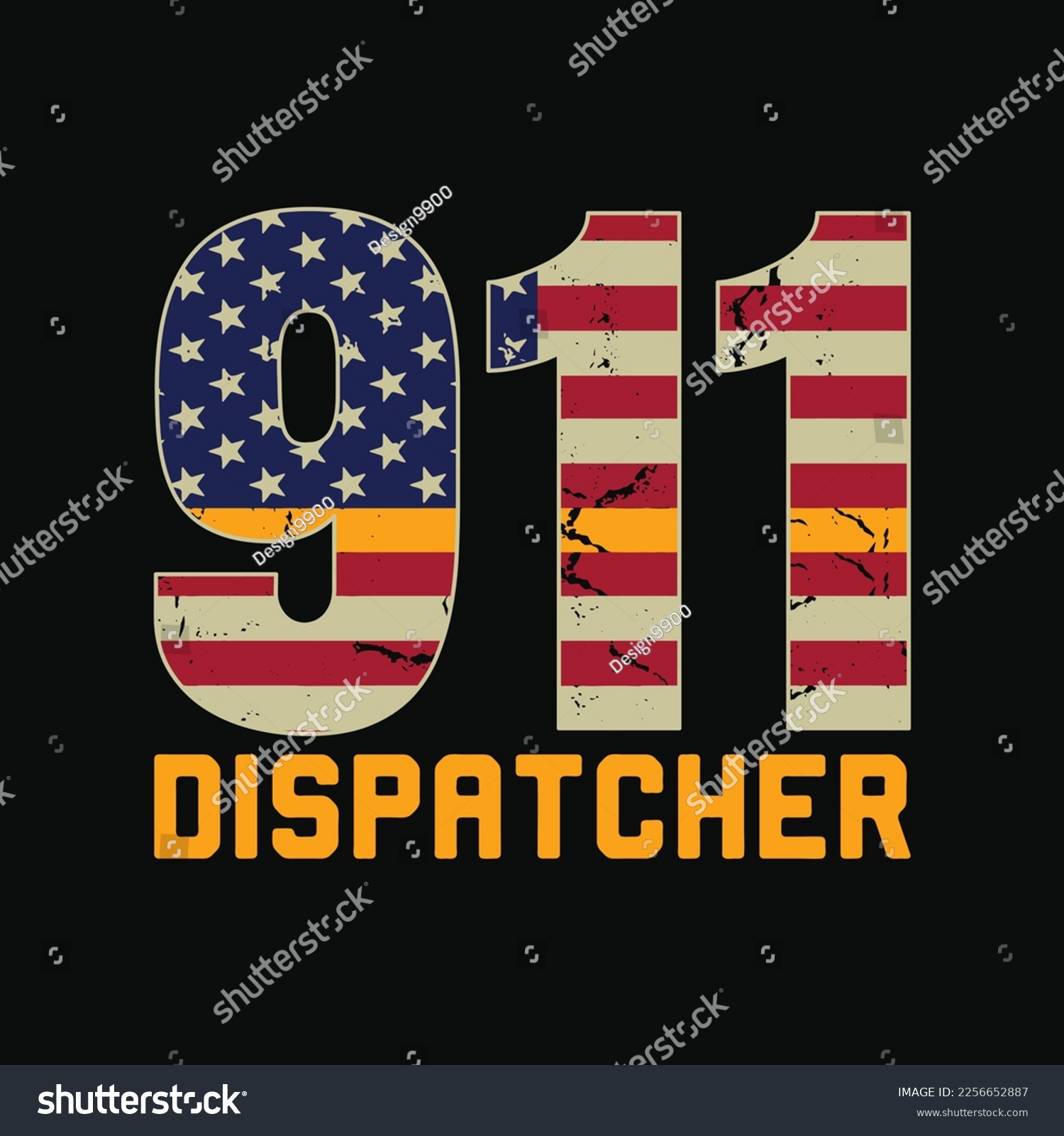 SVG of 911 Dispatcher Patriotic USA Flag Thin Gold Line svg