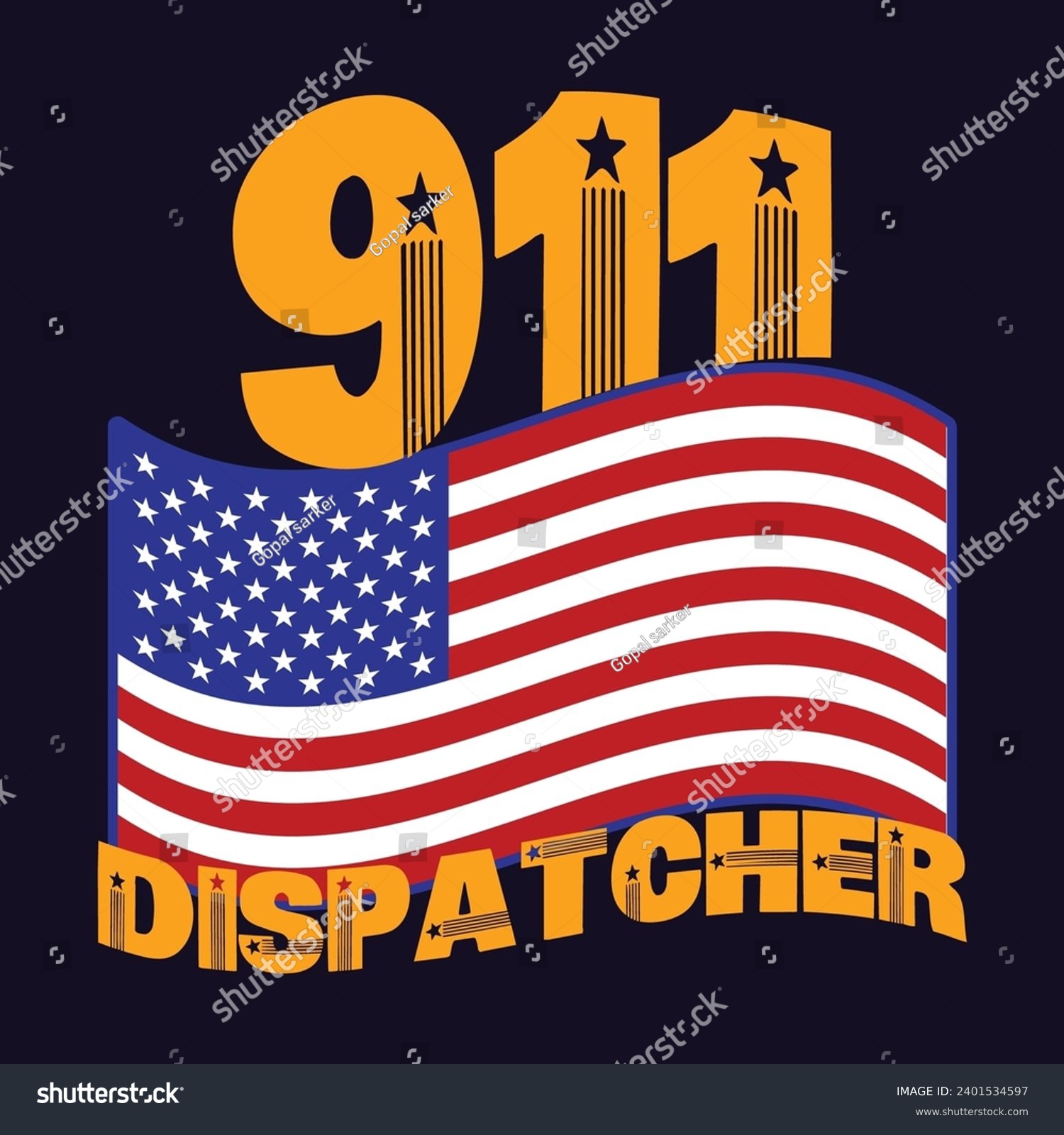 SVG of 911 Dispatcher Patriotic USA Flag Thin Gold Line svg