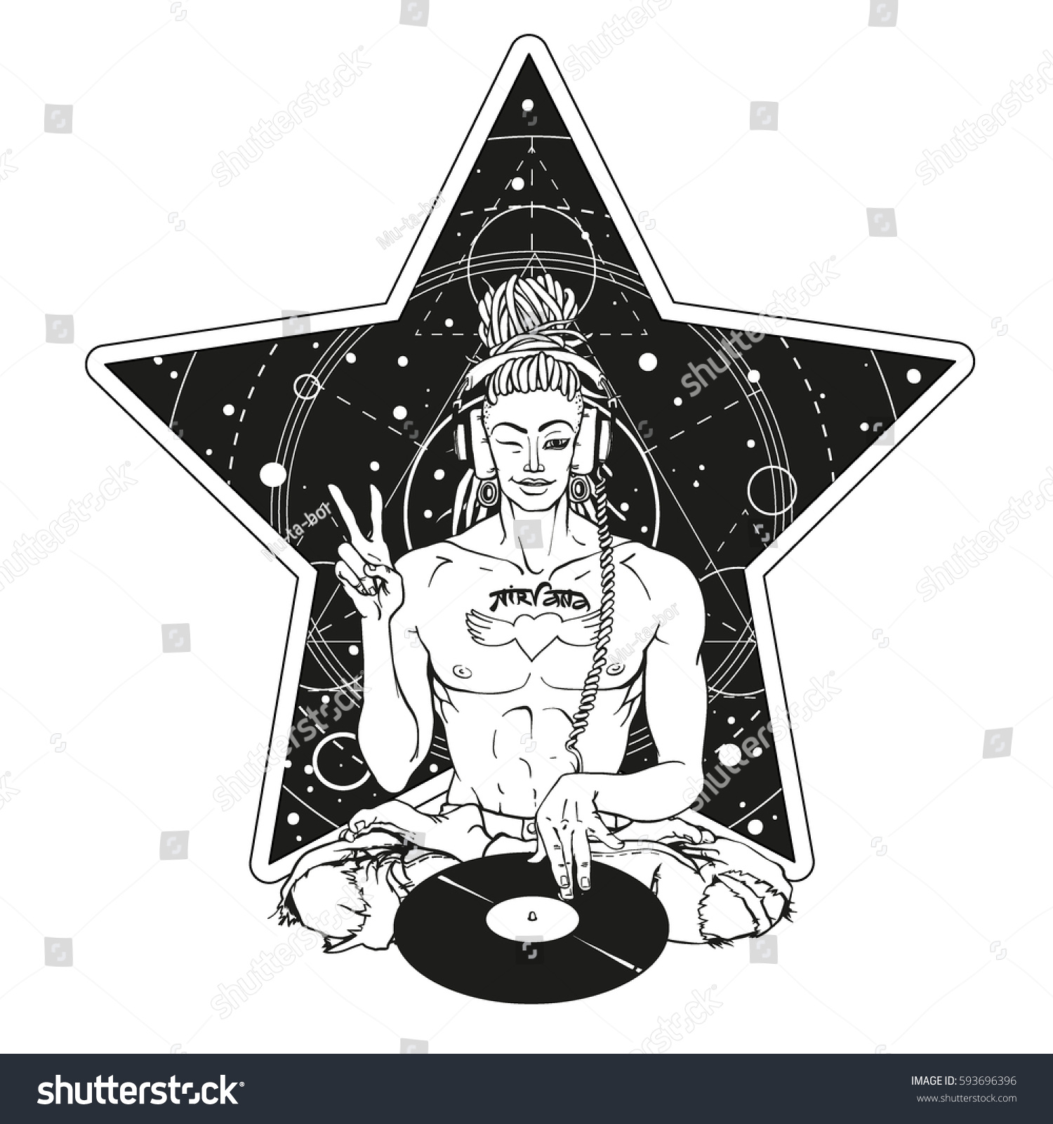 Dj Buddha Super Star Tattoo Nirvana Stock Vektorgrafik Lizenzfrei