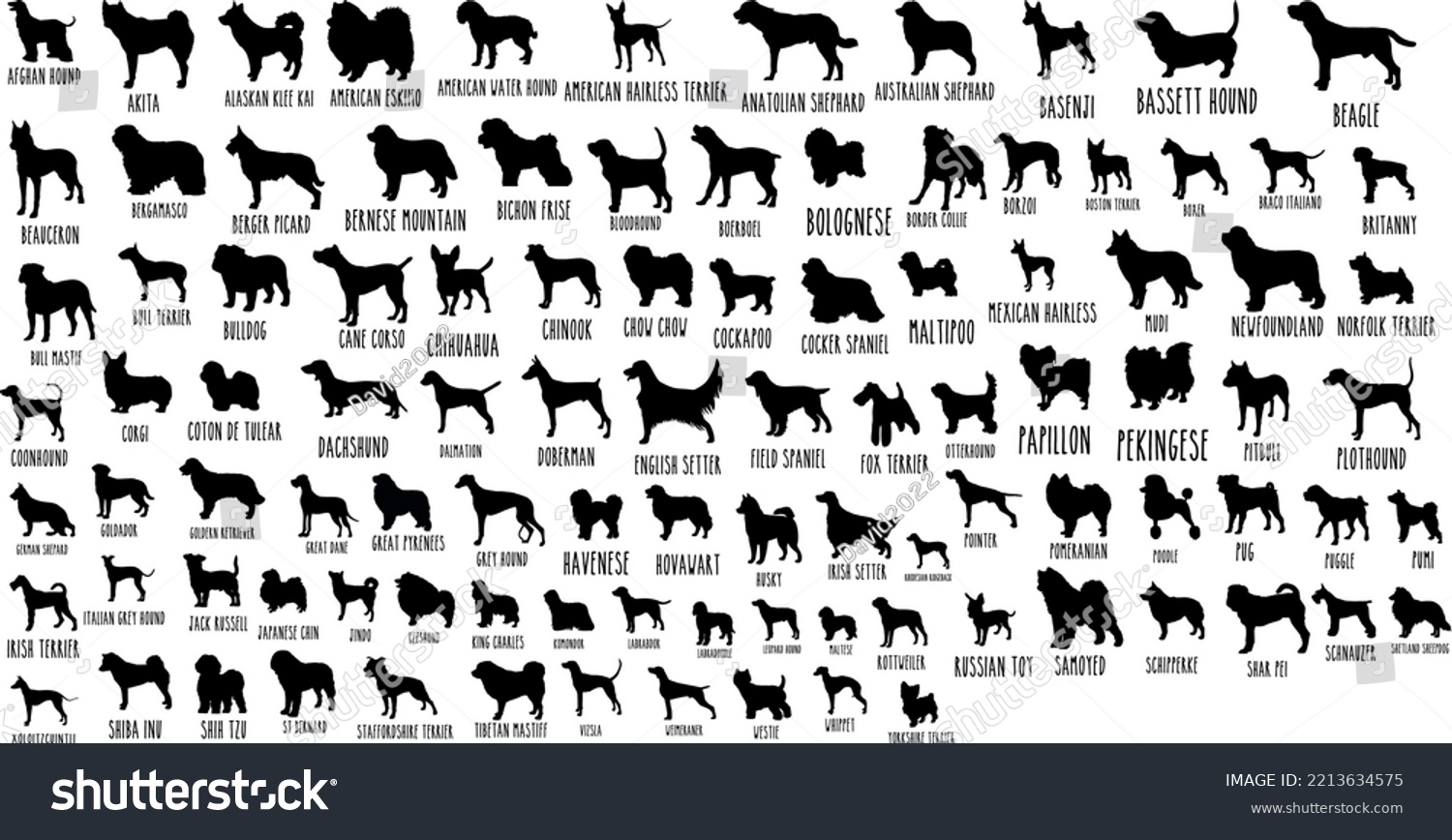 SVG of 100 Dog Breeds silhouette isolated vector files svg