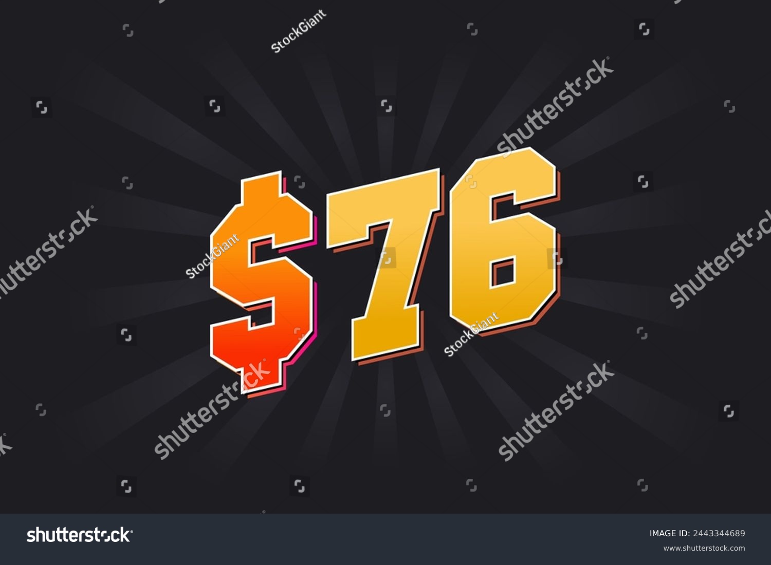 SVG of 76 Dollar American Money vector text symbol. $76 USD United States Dollar stock vector svg