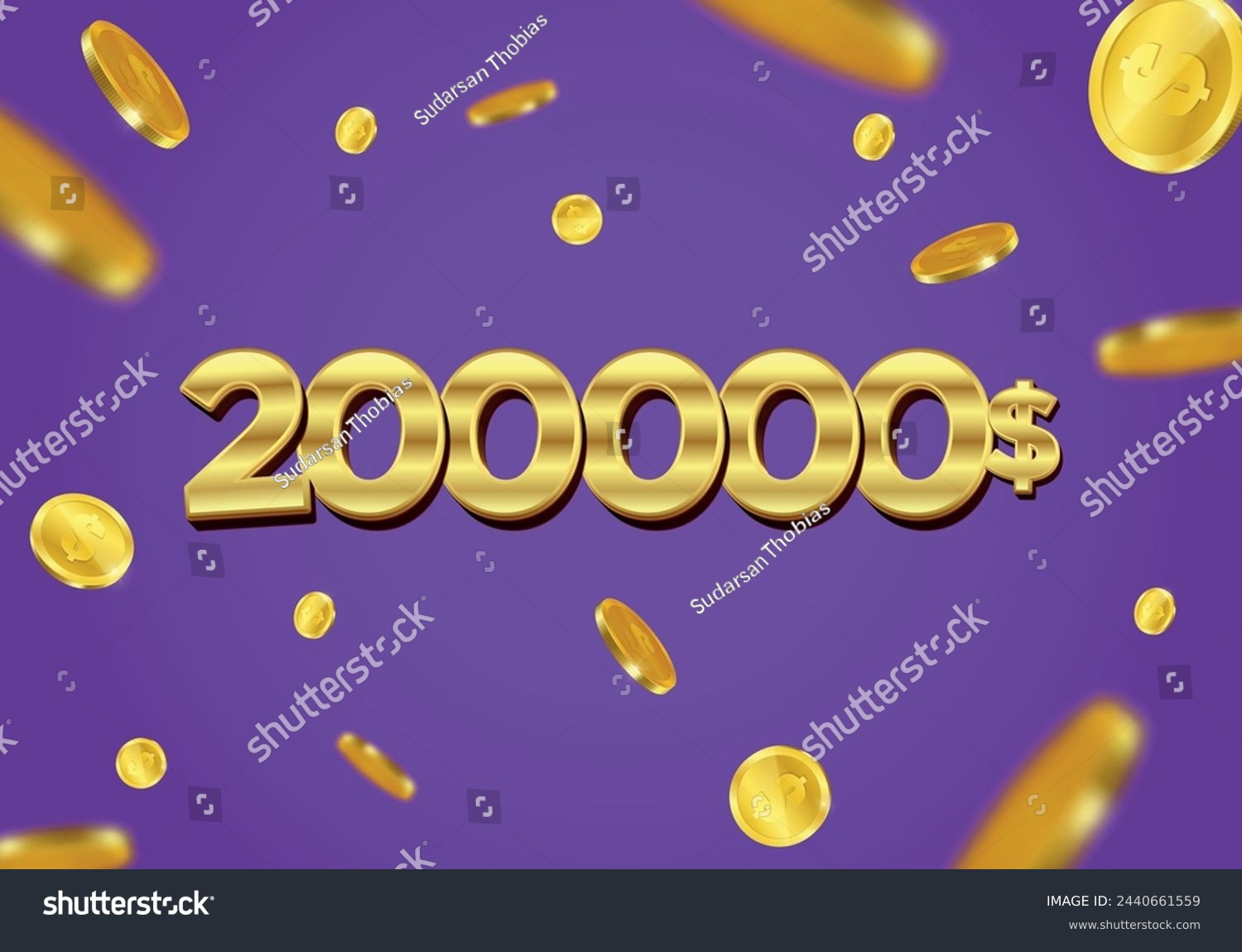 SVG of 200000 Dollar gift or offer poster with flying gold coins. Two hundred thousand or Two lakh Dollars coupon voucher, cash back banner special offer, casino winner. Vector illustration. svg