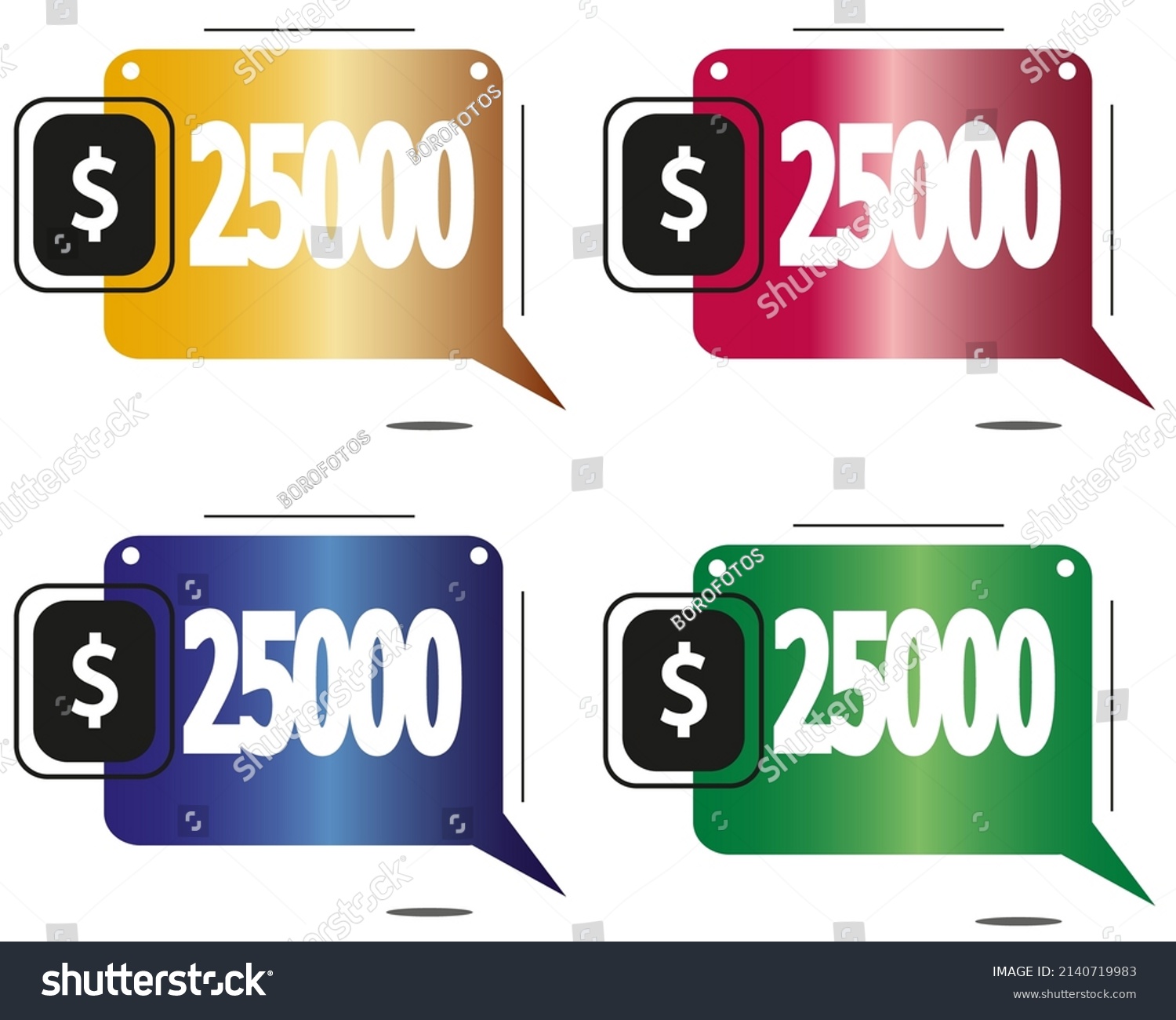 SVG of $25000 dollars price. Yellow, red, blue and green coin labels. vector for sales and purchase svg