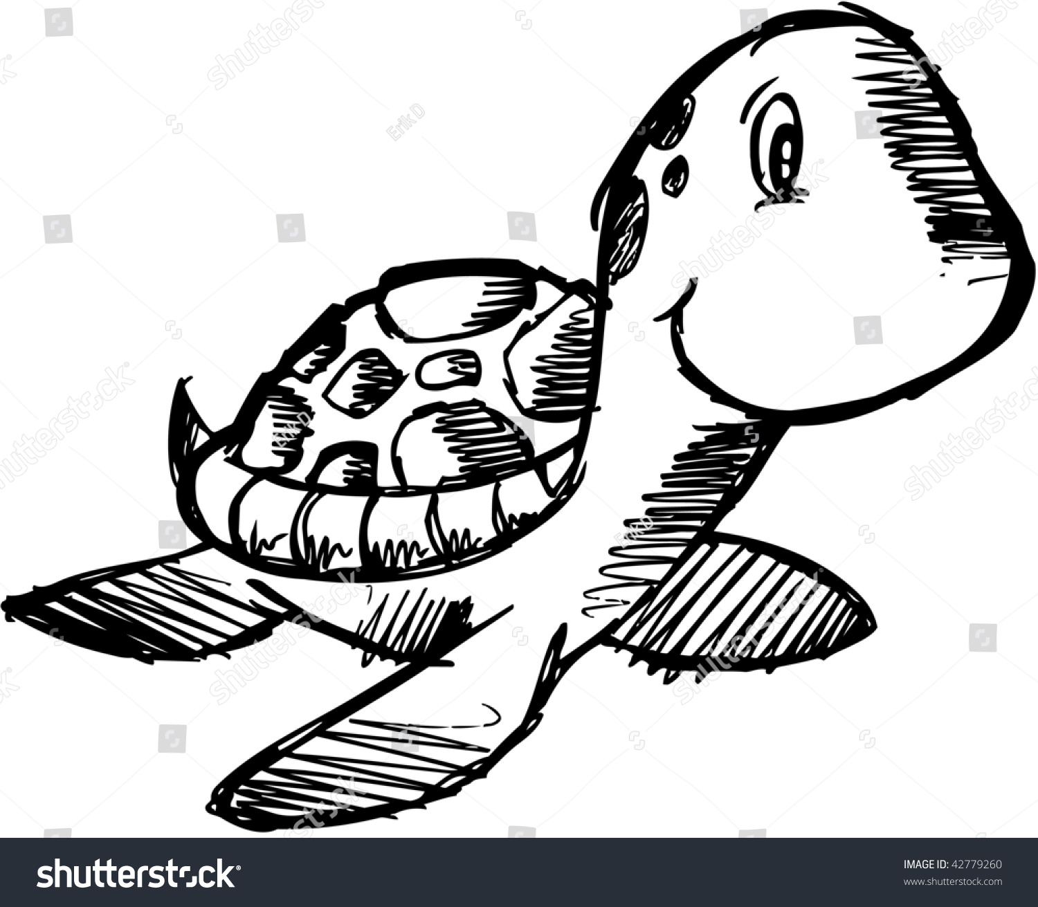 Doodle Sketchy Sea Turtle Vector Illustration - 42779260 : Shutterstock