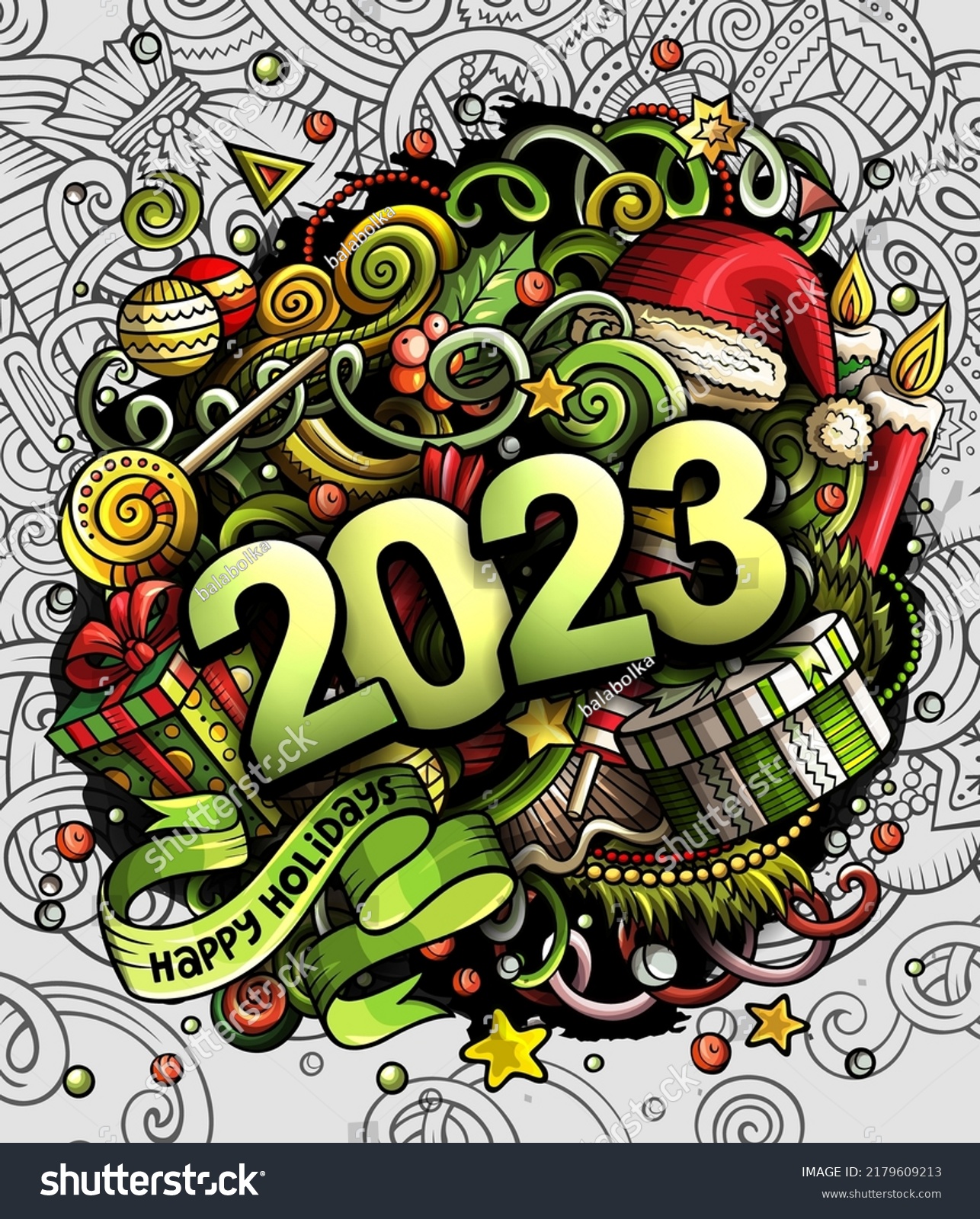 2023 Doodles Illustration New Year Objects Stock Vector (Royalty Free ...